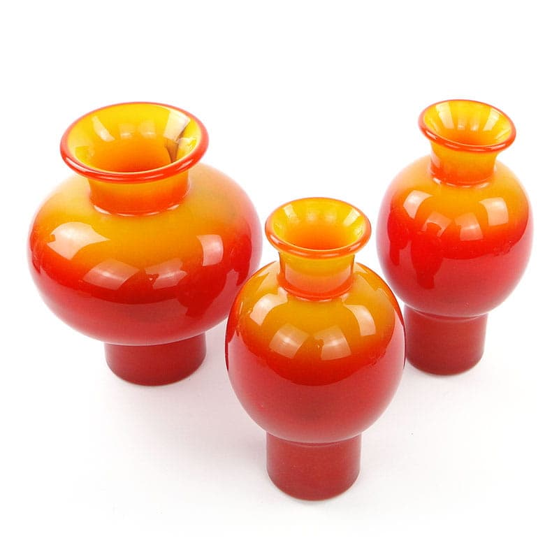 Set of three Cyntia vases, red orange yellow, colored soda-lime glass, by Z. Horbowy, Huta Szkła Inwald, Poland, 1970s. - 325074