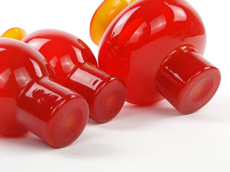 Set of three Cyntia vases, red orange yellow, colored soda-lime glass, by Z. Horbowy, Huta Szkła Inwald, Poland, 1970s. - 325072