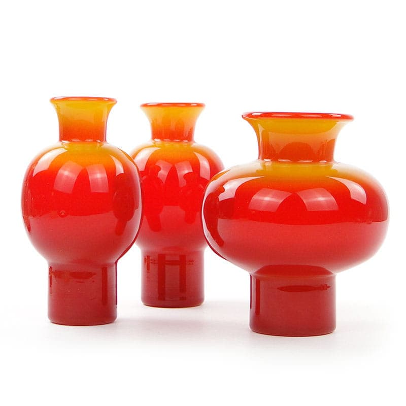 Set of three Cyntia vases, red orange yellow, colored soda-lime glass, by Z. Horbowy, Huta Szkła Inwald, Poland, 1970s. - 325073