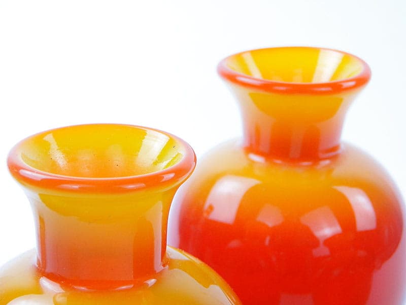 Set of three Cyntia vases, red orange yellow, colored soda-lime glass, by Z. Horbowy, Huta Szkła Inwald, Poland, 1970s. - 325076