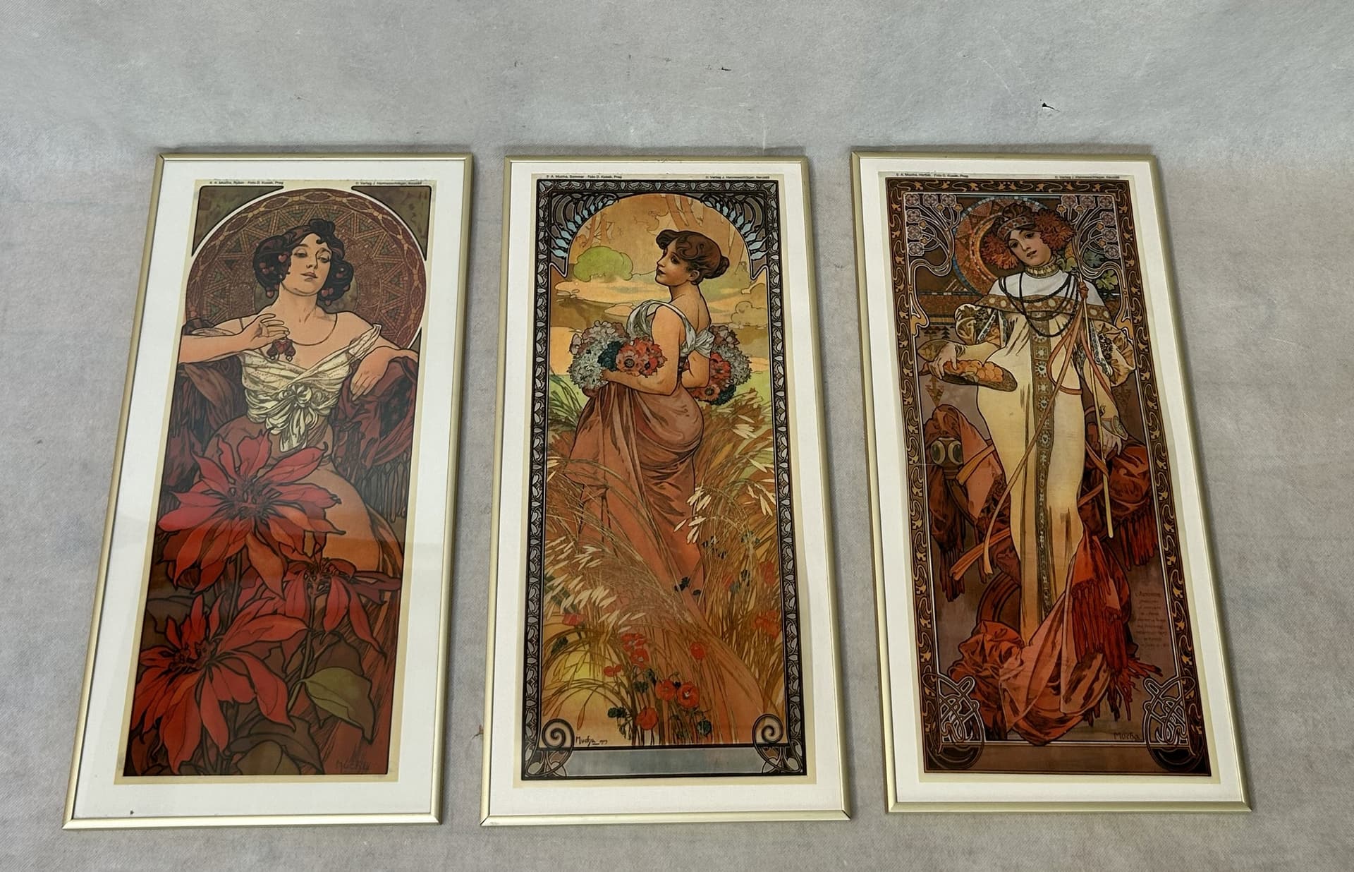 Set of Three Art Nouveau Prints, 49x24 cm, by A. Mucha - 325105