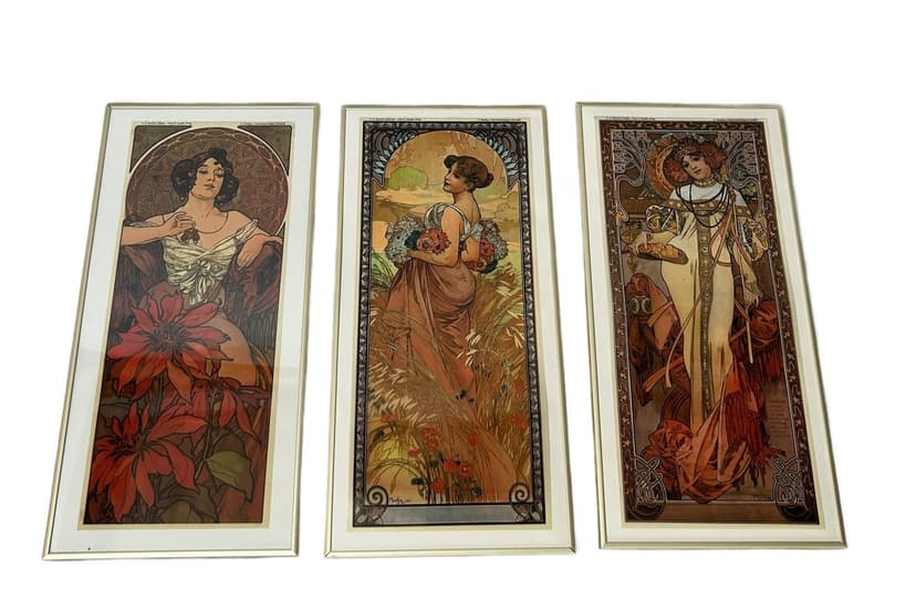 Set of Three Art Nouveau Prints, 49x24 cm, by A. Mucha