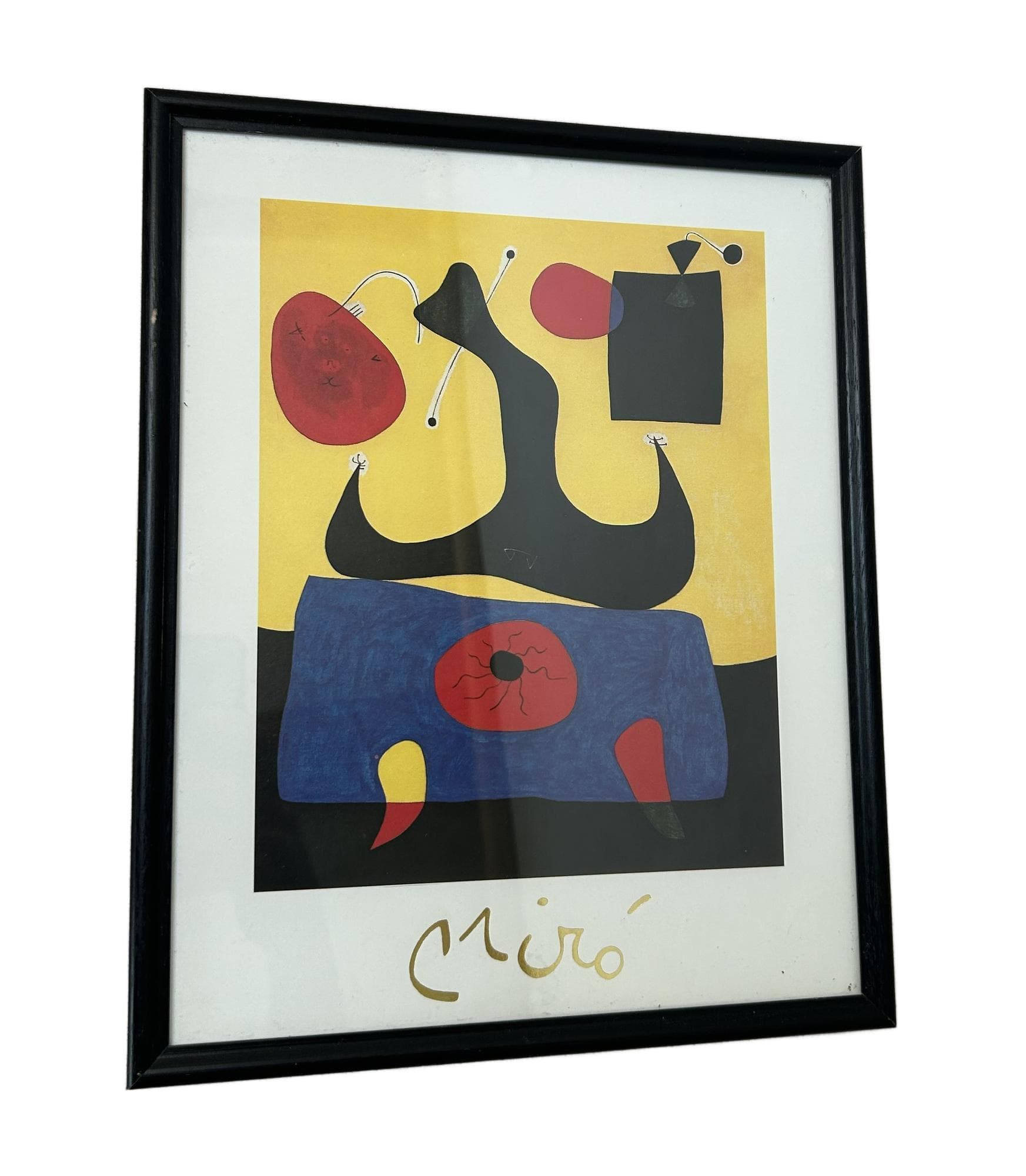 Print Femme Assise, Maestri Della Pittura, 31.5x25.5 cm, black wood, glass, by J. Miró, 1994