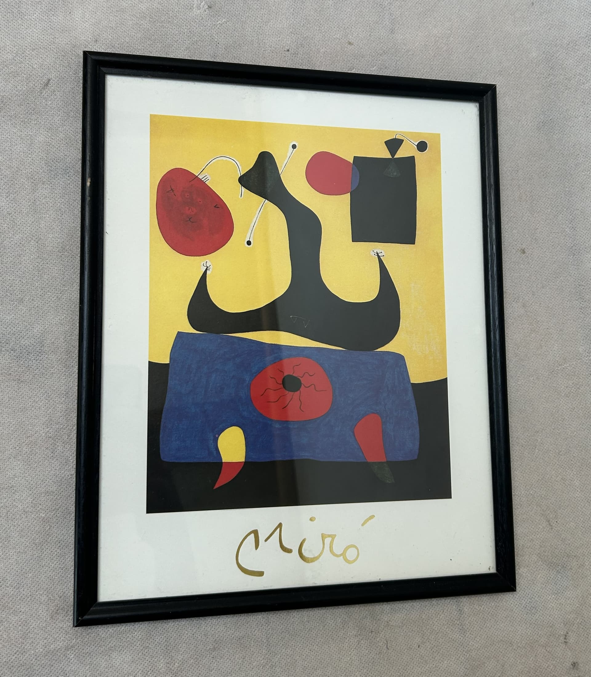 Print Femme Assise, Maestri Della Pittura, 31.5x25.5 cm, black wood, glass, by J. Miró, 1994 - 325111