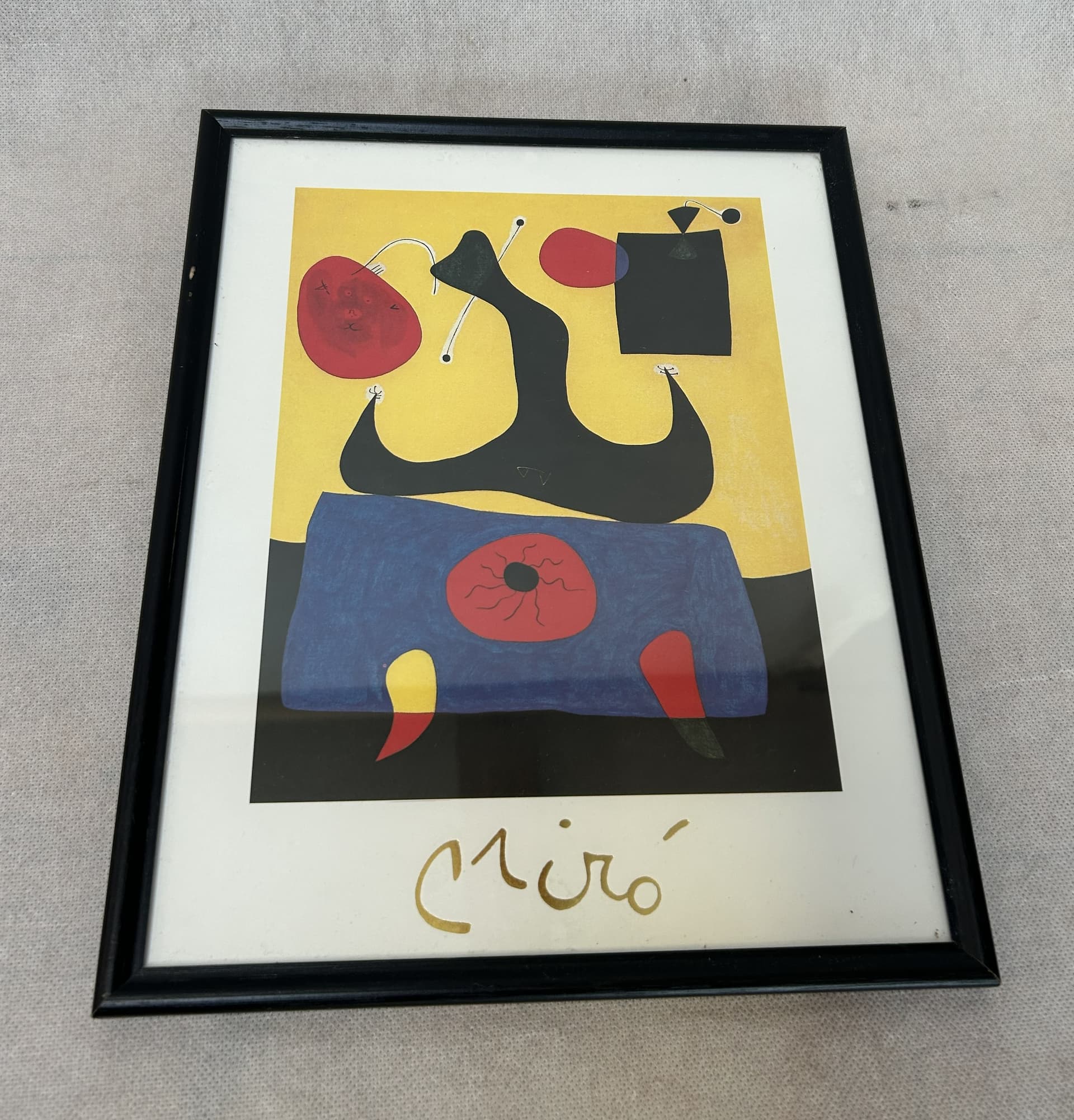 Print Femme Assise, Maestri Della Pittura, 31.5x25.5 cm, black wood, glass, by J. Miró, 1994 - 325112
