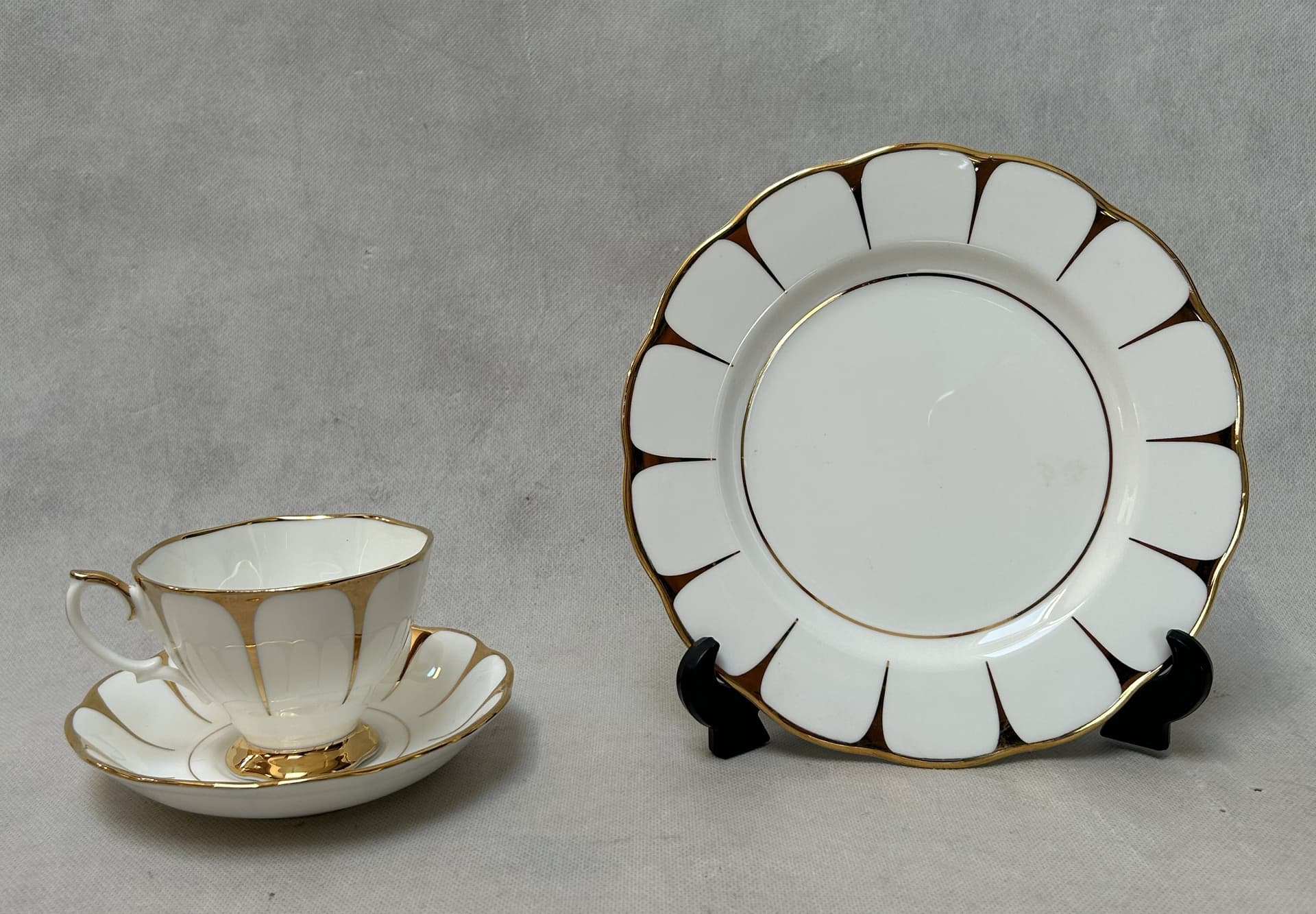 Zestaw trio Art Deco, biały złoty, porcelana, Royal Vale, Wielka Brytania, lata 30. - 325117