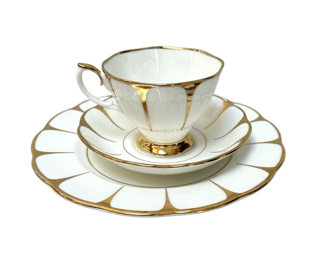 Zestaw trio Art Deco, biały złoty, porcelana, Royal Vale, Wielka Brytania, lata 30. - WYMIARY