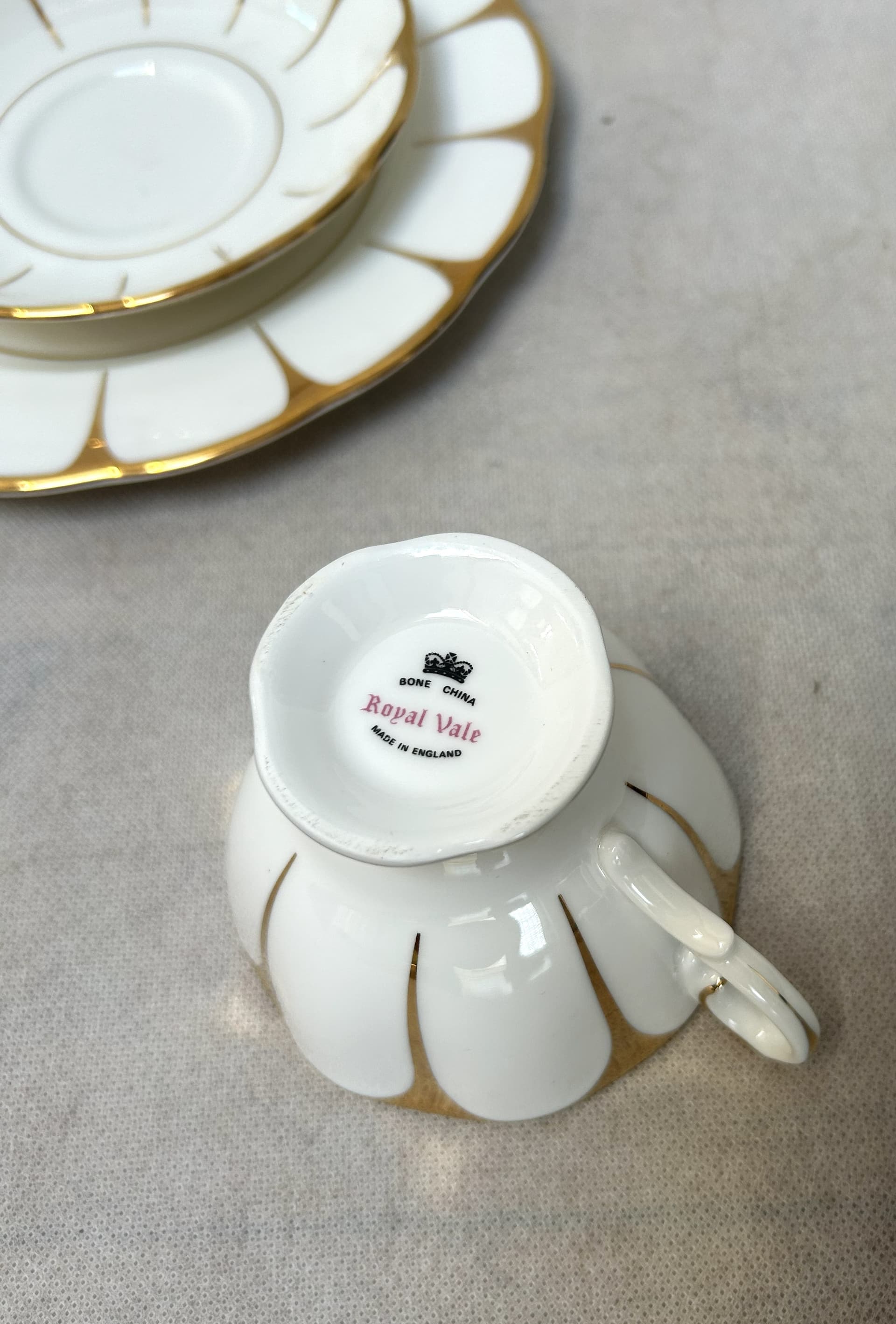 Zestaw trio Art Deco, biały złoty, porcelana, Royal Vale, Wielka Brytania, lata 30. - 325115
