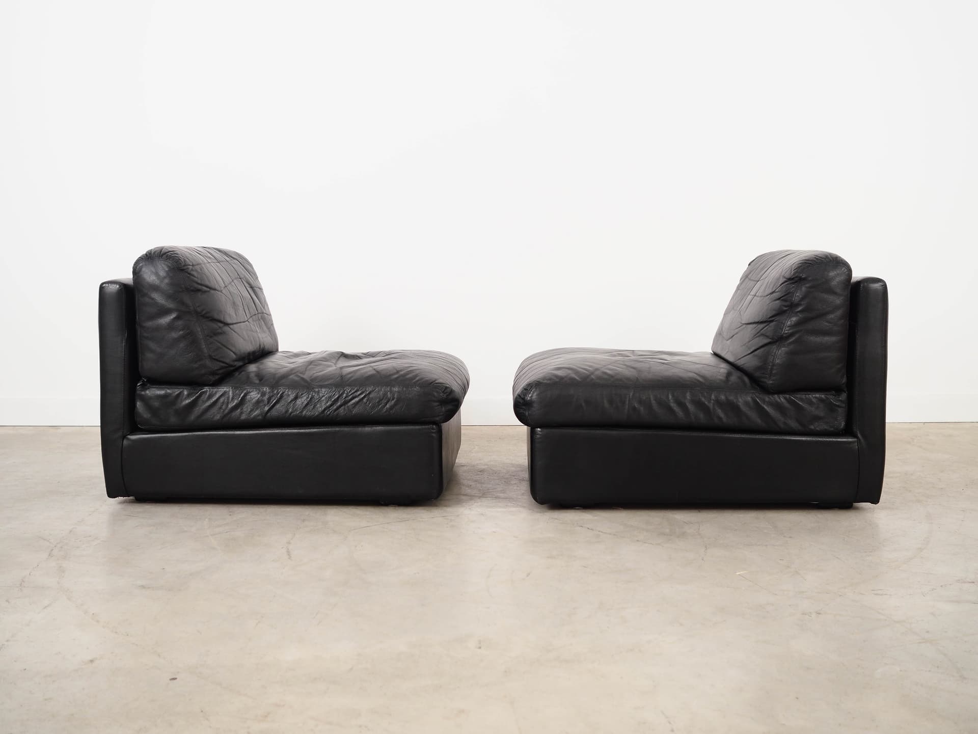 Sofa modułowa, skóra czarna, Włochy, lata 70. - 325235