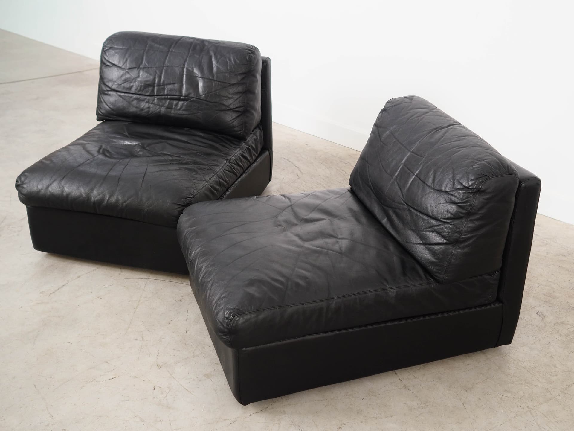 Sofa modułowa, skóra czarna, Włochy, lata 70. - 325234