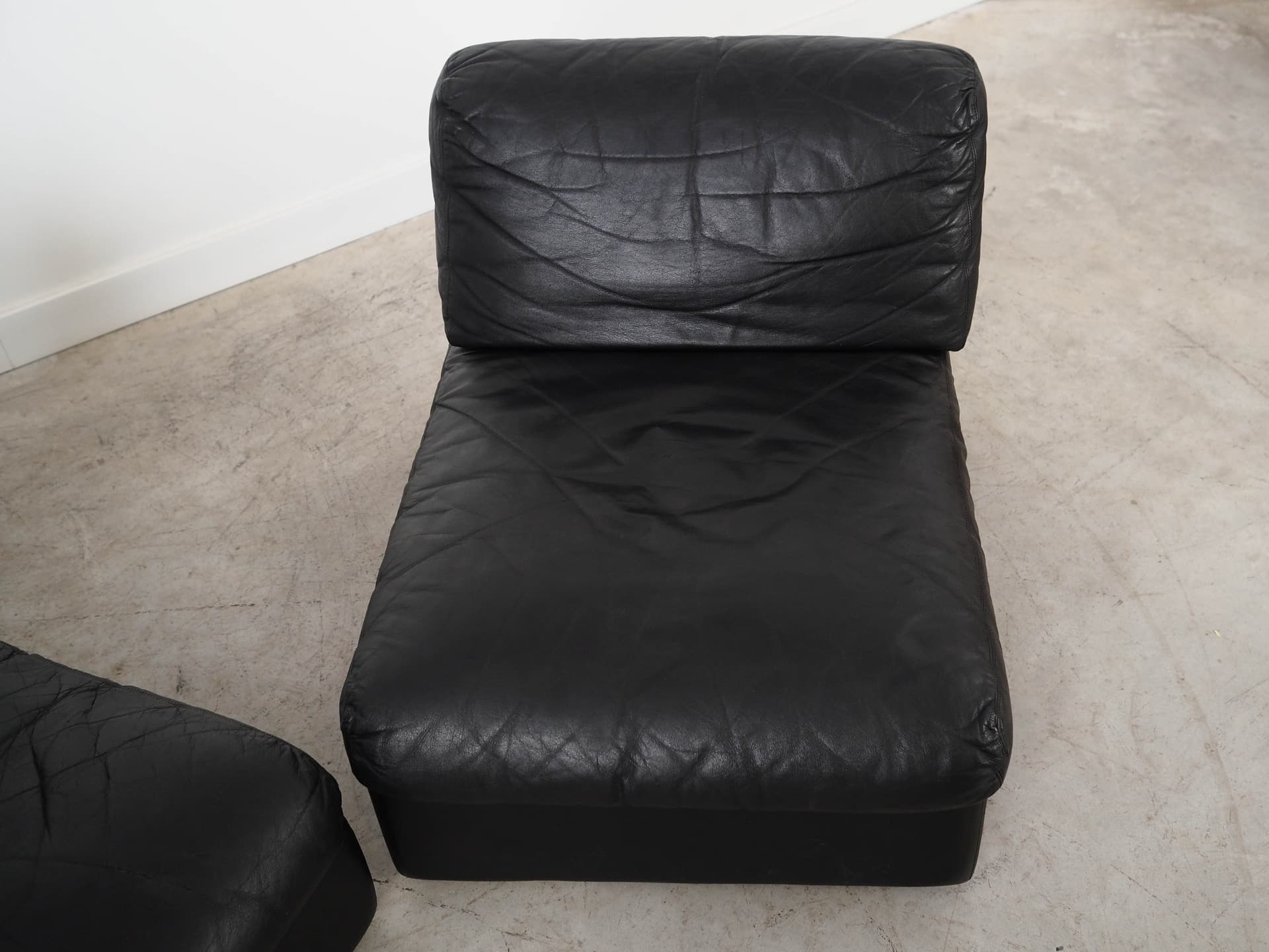 Sofa modułowa, skóra czarna, Włochy, lata 70. - 325238