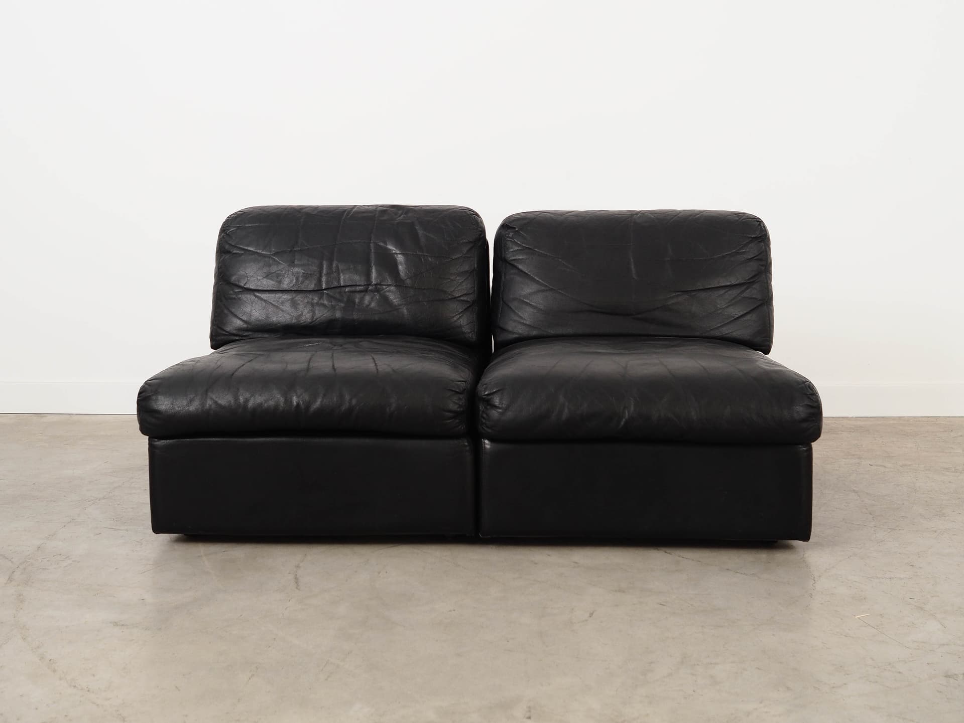 Sofa modułowa, skóra czarna, Włochy, lata 70. - 325231