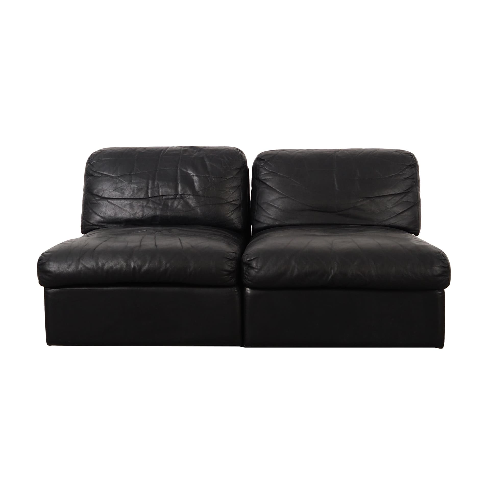 Sofa modułowa, skóra czarna, Włochy, lata 70.