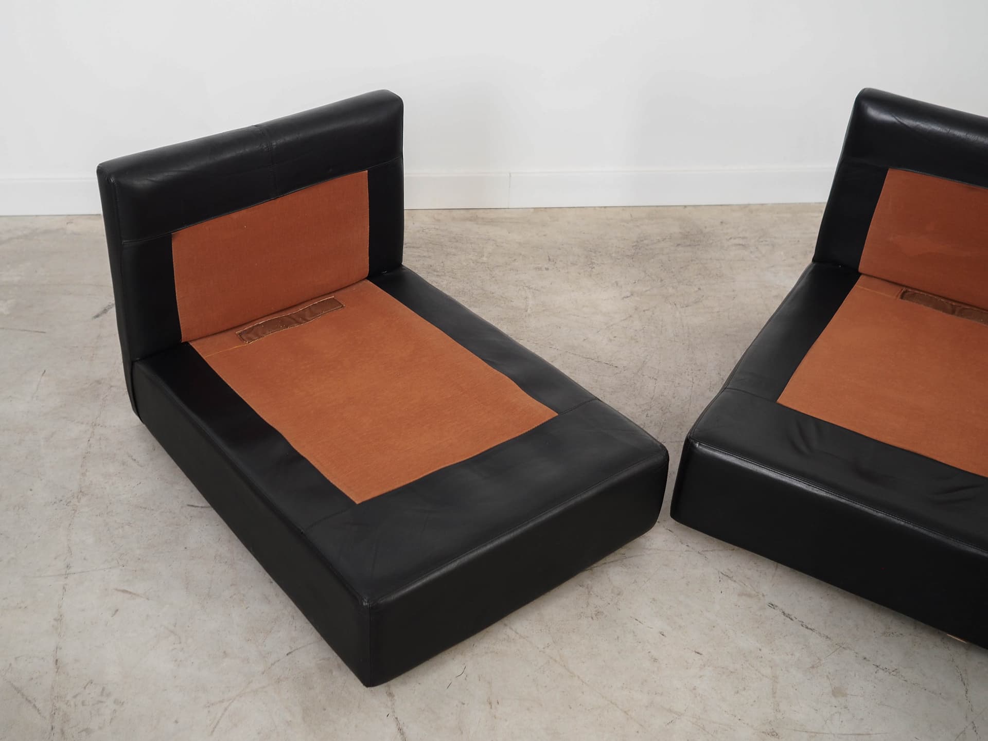 Sofa modułowa, skóra czarna, Włochy, lata 70. - 325239