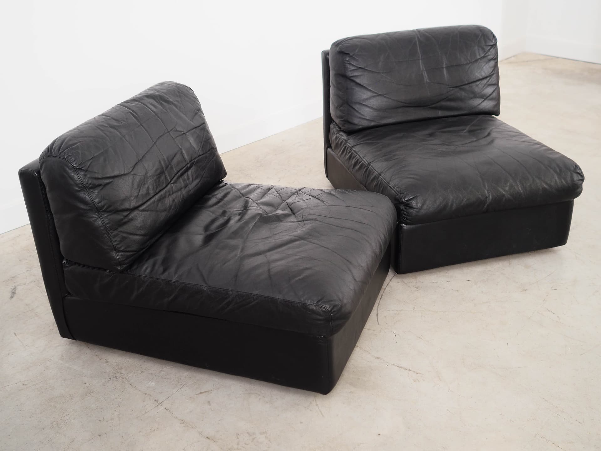 Sofa modułowa, skóra czarna, Włochy, lata 70. - 325233