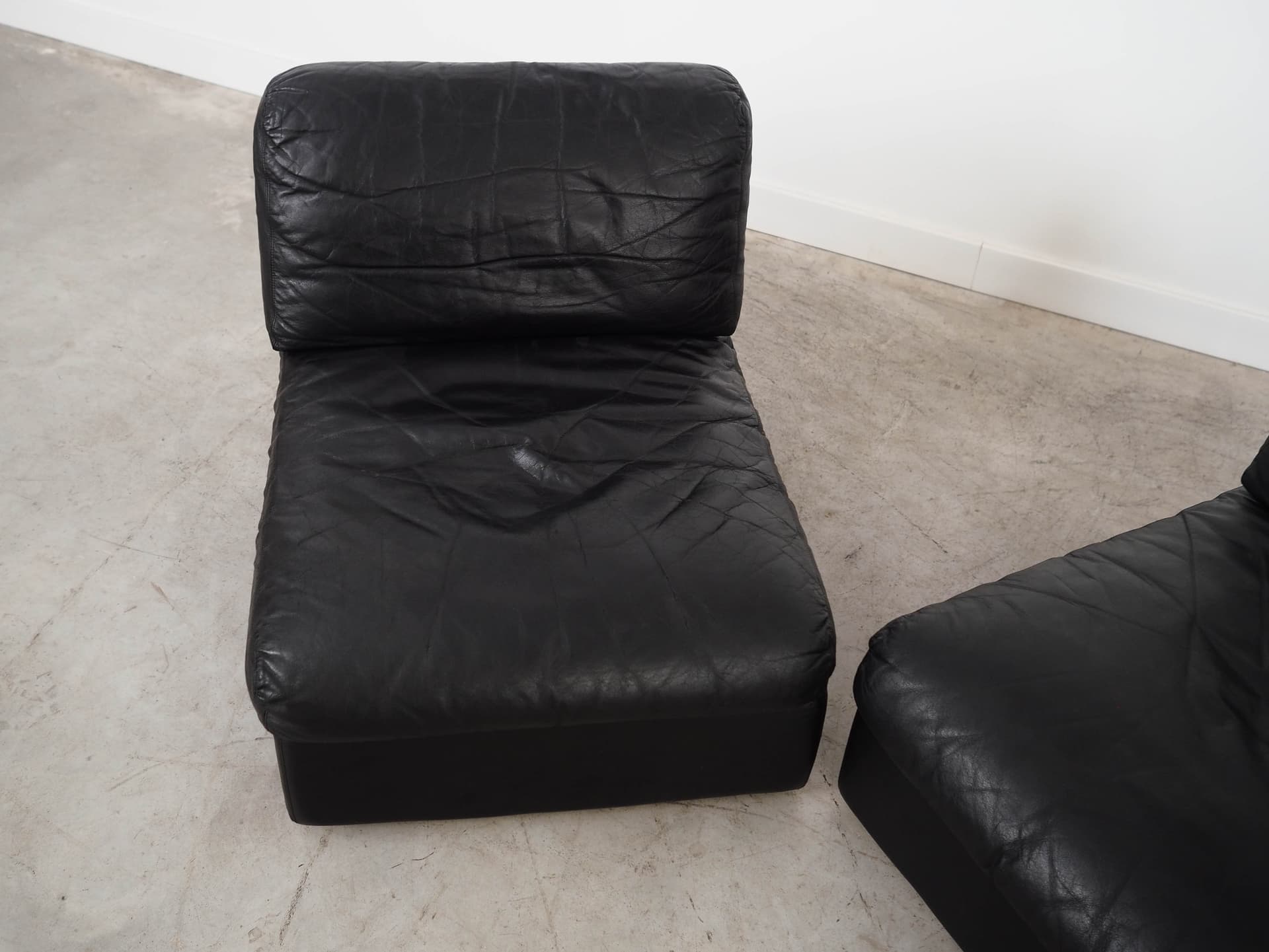 Sofa modułowa, skóra czarna, Włochy, lata 70. - 325237