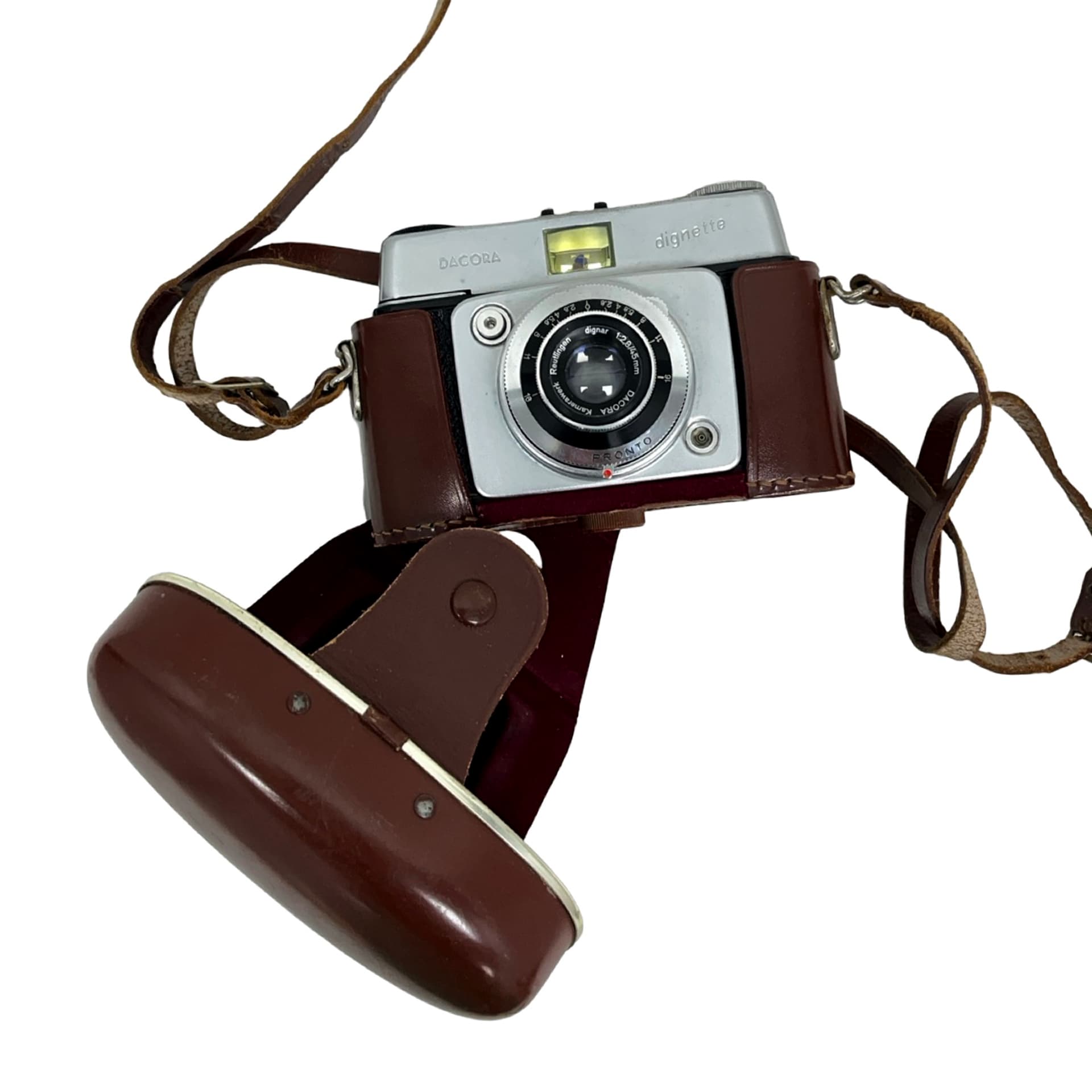 Camera Dacora Dignette, silver metal, black leather, Germany, 1950s - 325339