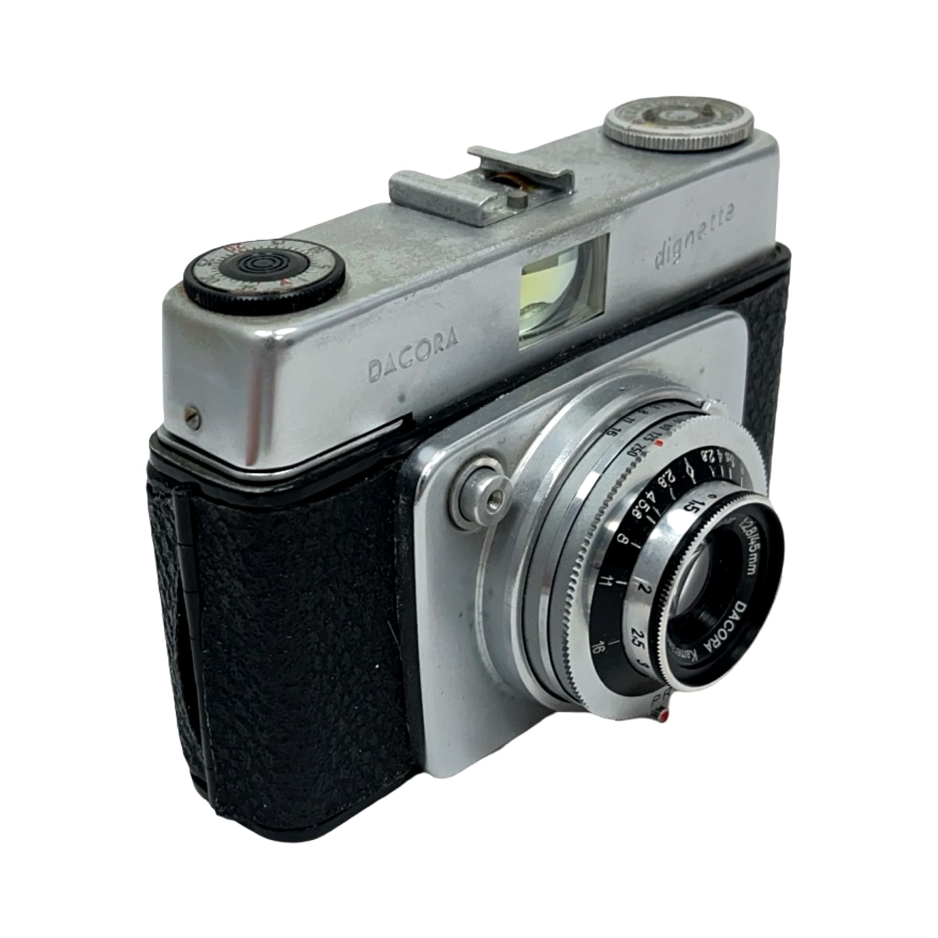Camera Dacora Dignette, silver metal, black leather, Germany, 1950s - 325337