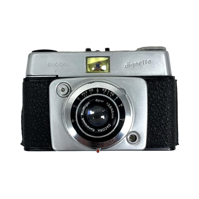 Camera Dacora Dignette, silver metal, black leather, Germany, 1950s - DIMENSION