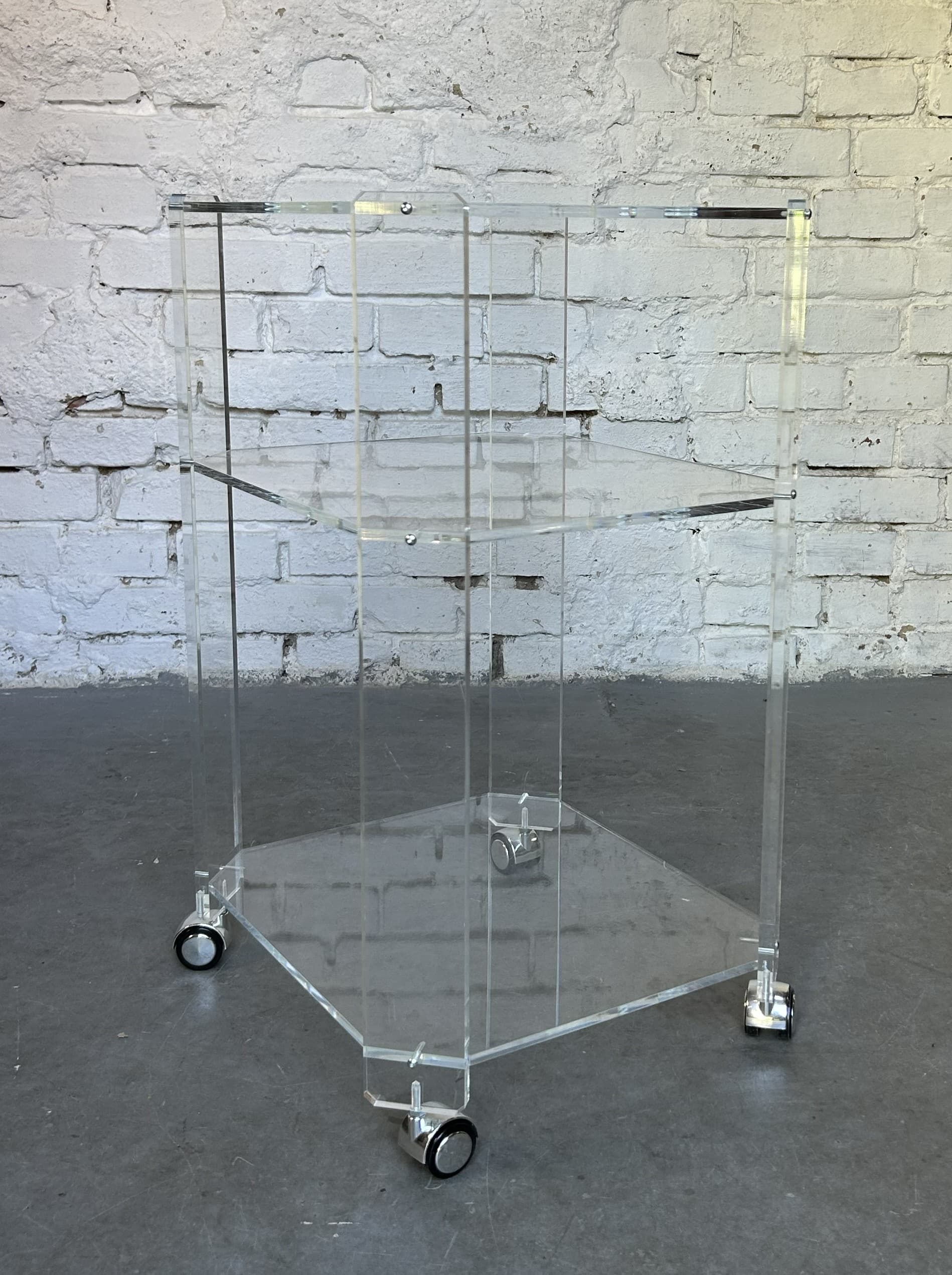 Regał Space Age, akryl transparentny, metal chrom, lata 70. - 325315