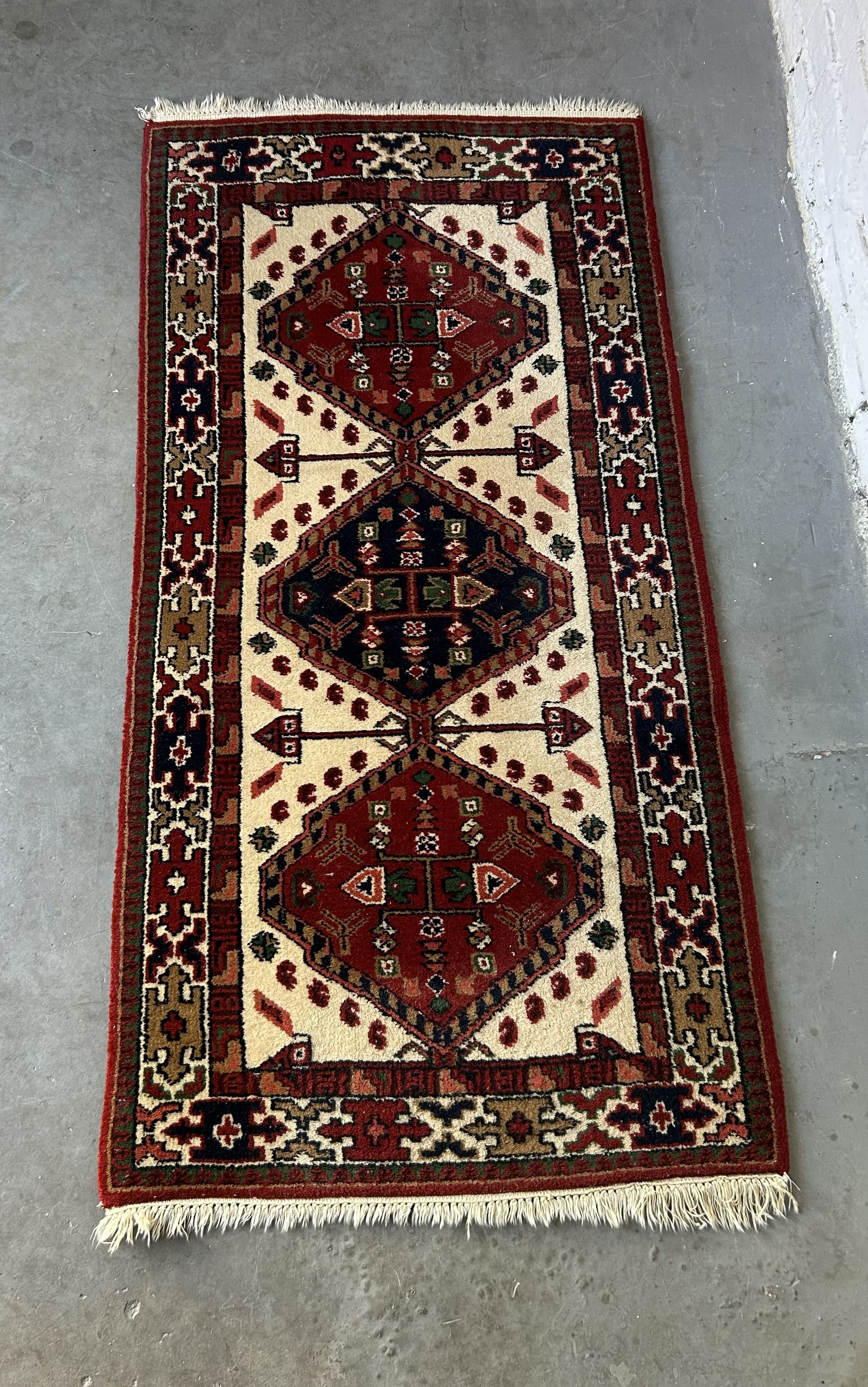Persian rug 140x71 cm, red cream black green brown, wool, 1970s. - 325331