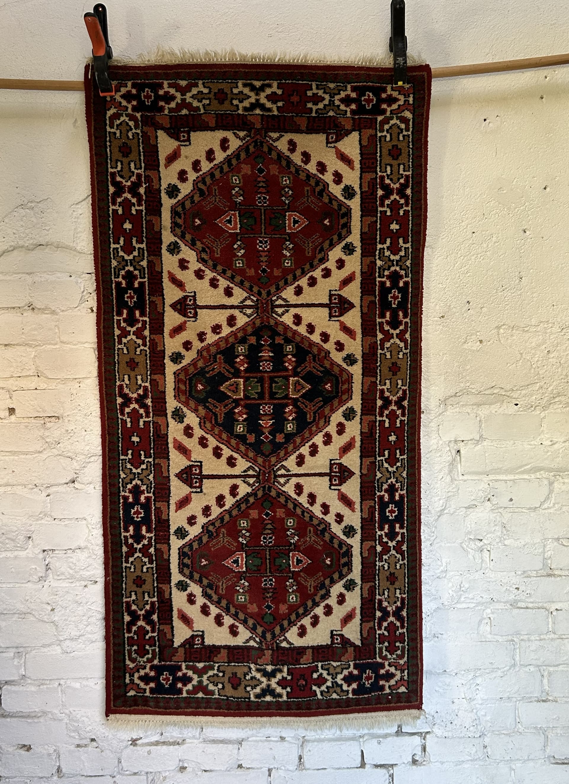 Persian rug 140x71 cm, red cream black green brown, wool, 1970s. - 325325