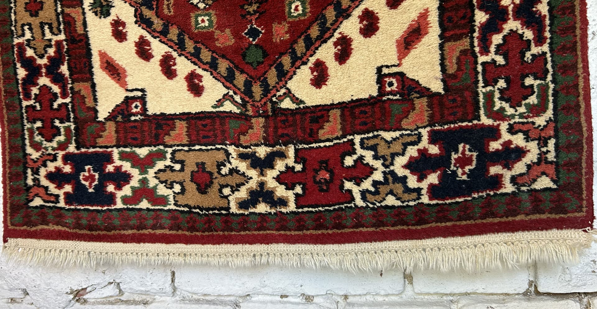 Persian rug 140x71 cm, red cream black green brown, wool, 1970s. - 325328