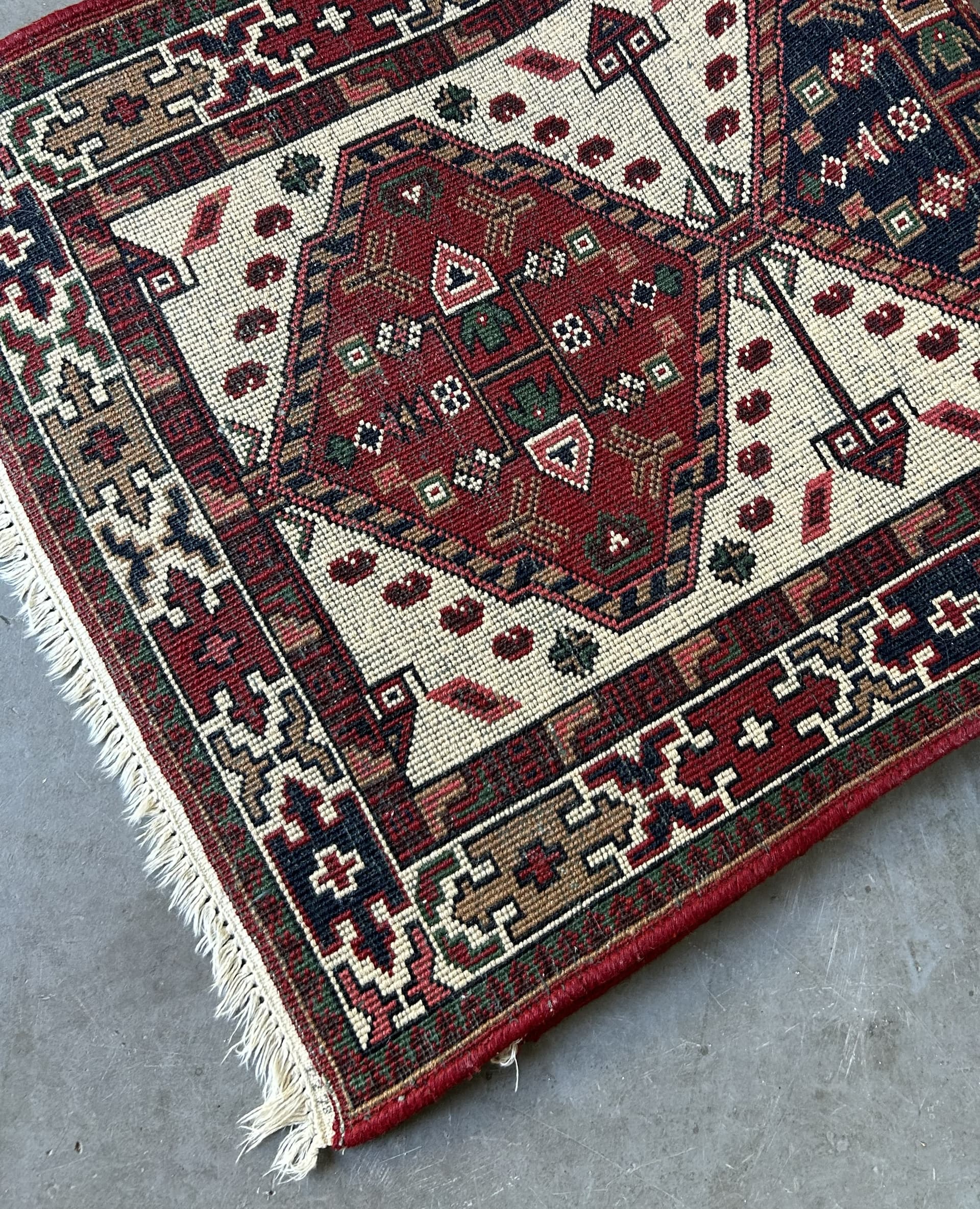 Persian rug 140x71 cm, red cream black green brown, wool, 1970s. - 325329