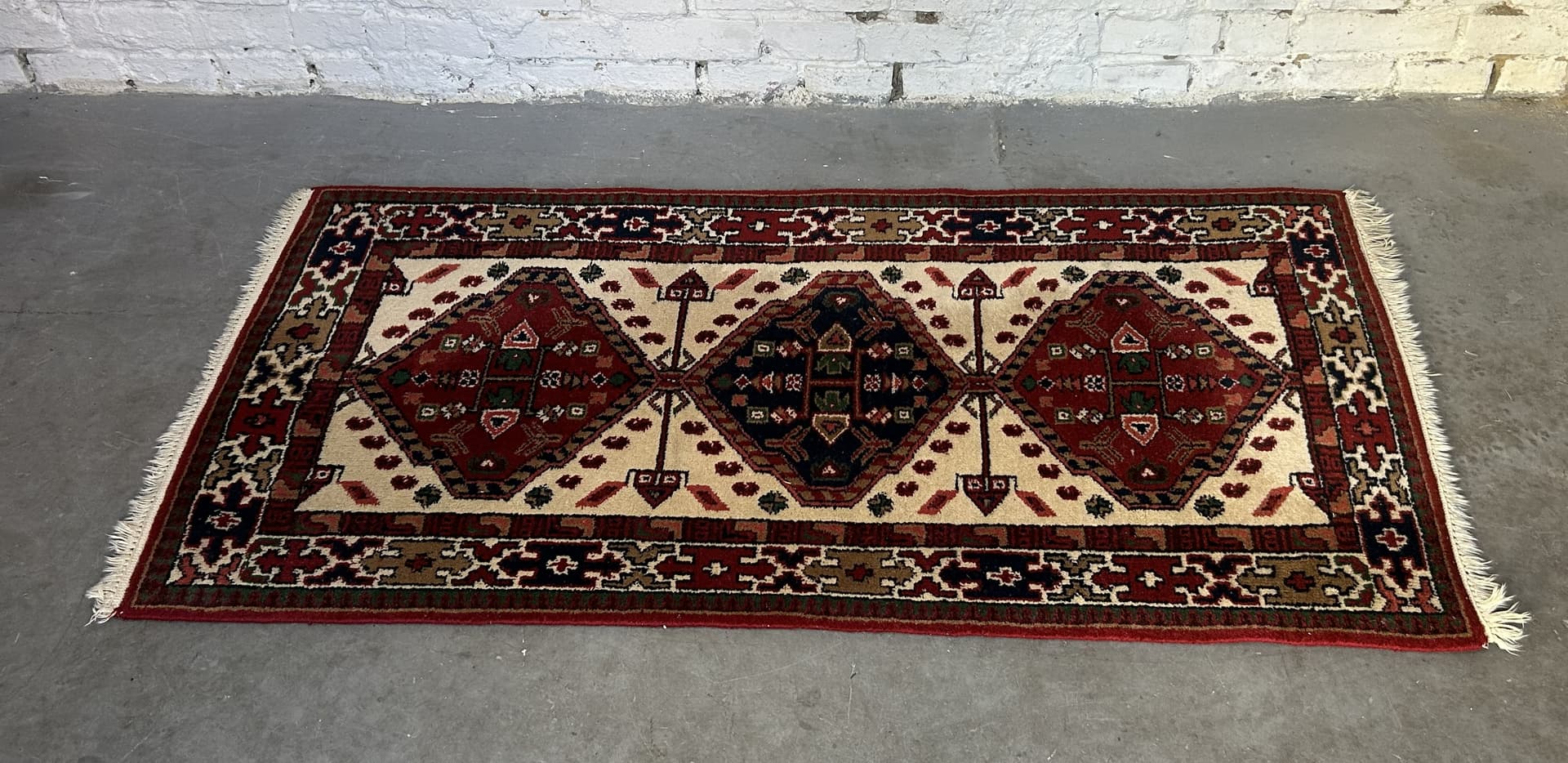 Persian rug 140x71 cm, red cream black green brown, wool, 1970s. - 325327