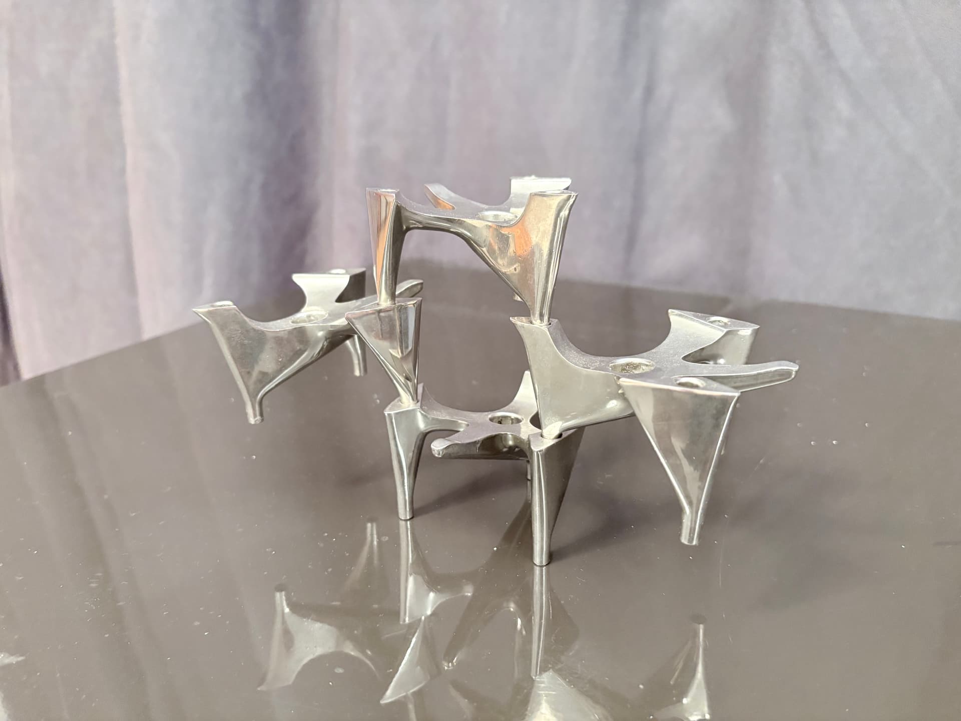 Set of Four Modular Candle Holders Space Age, silver, chrome stainless steel, Hammonia Motard, Germany, 1970s. - 325372