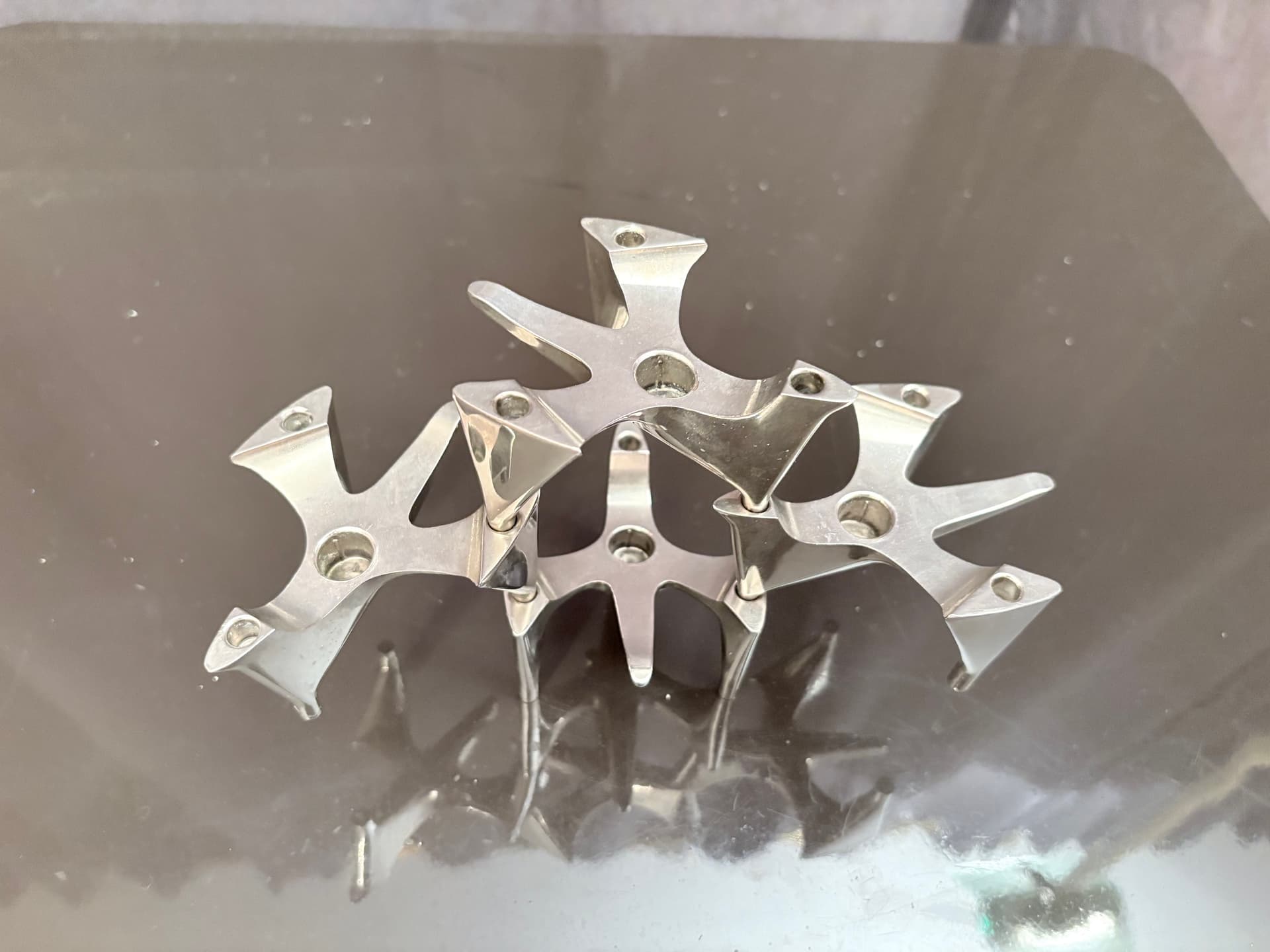 Set of Four Modular Candle Holders Space Age, silver, chrome stainless steel, Hammonia Motard, Germany, 1970s. - 325369