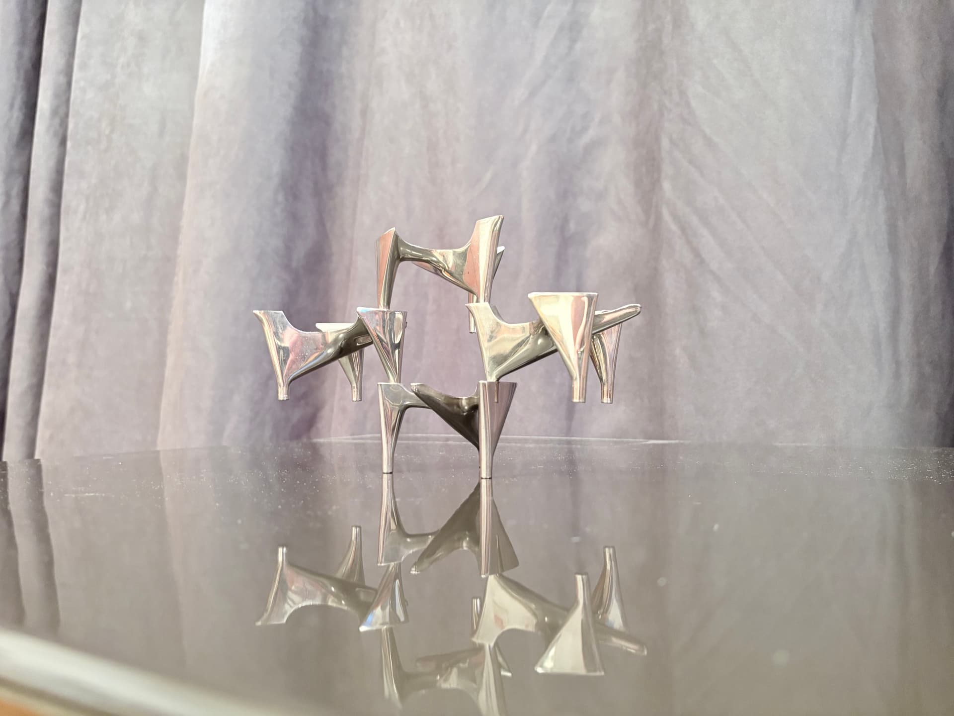 Set of Four Modular Candle Holders Space Age, silver, chrome stainless steel, Hammonia Motard, Germany, 1970s. - 325368