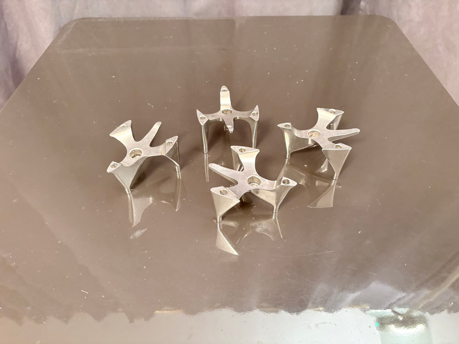 Set of Four Modular Candle Holders Space Age, silver, chrome stainless steel, Hammonia Motard, Germany, 1970s. - 325371
