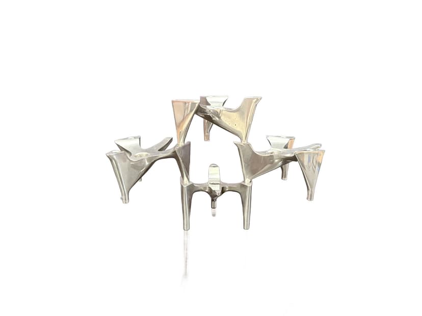 Set of Four Modular Candle Holders Space Age, silver, chrome stainless steel, Hammonia Motard, Germany, 1970s.