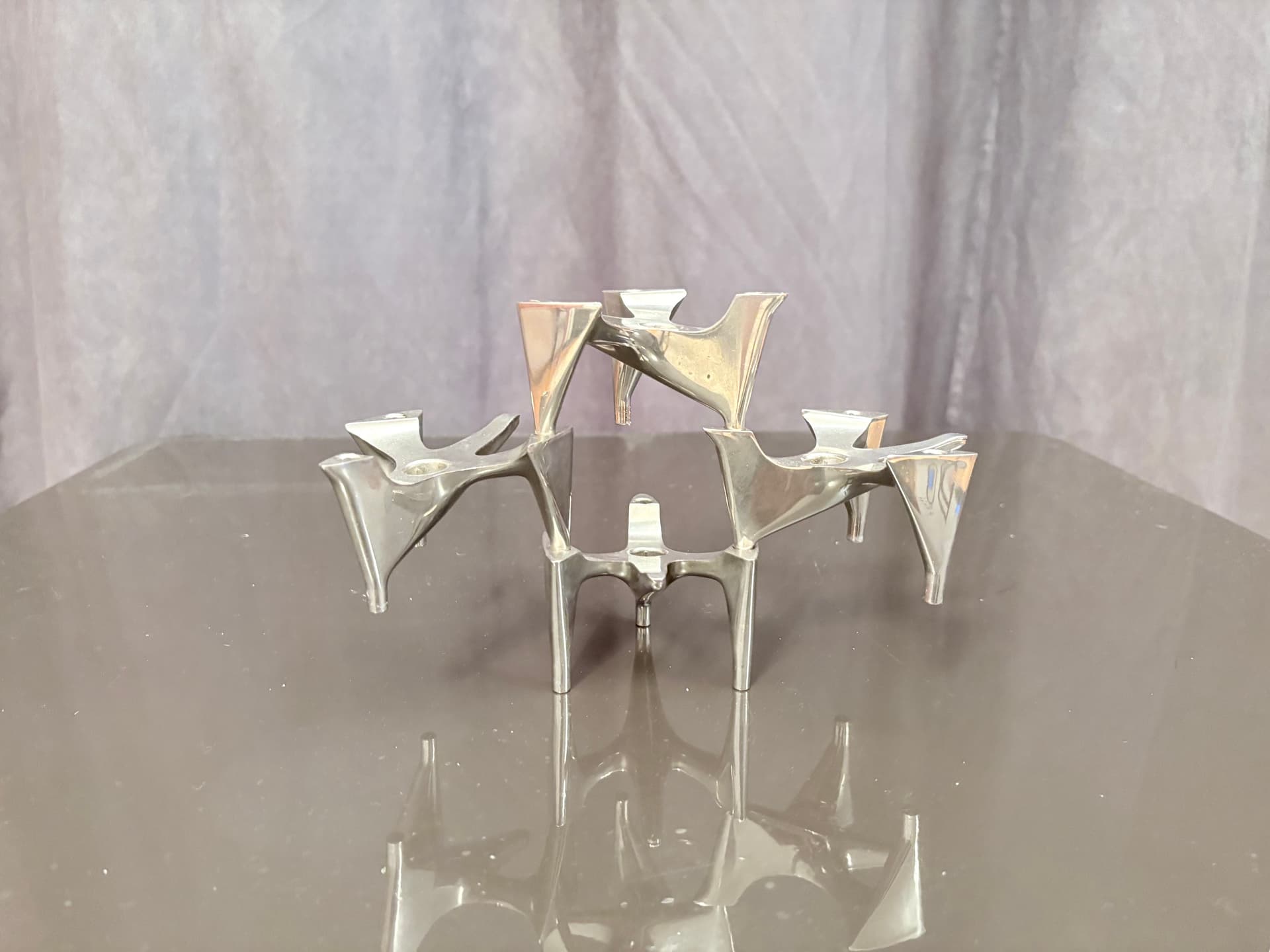Set of Four Modular Candle Holders Space Age, silver, chrome stainless steel, Hammonia Motard, Germany, 1970s. - 325366