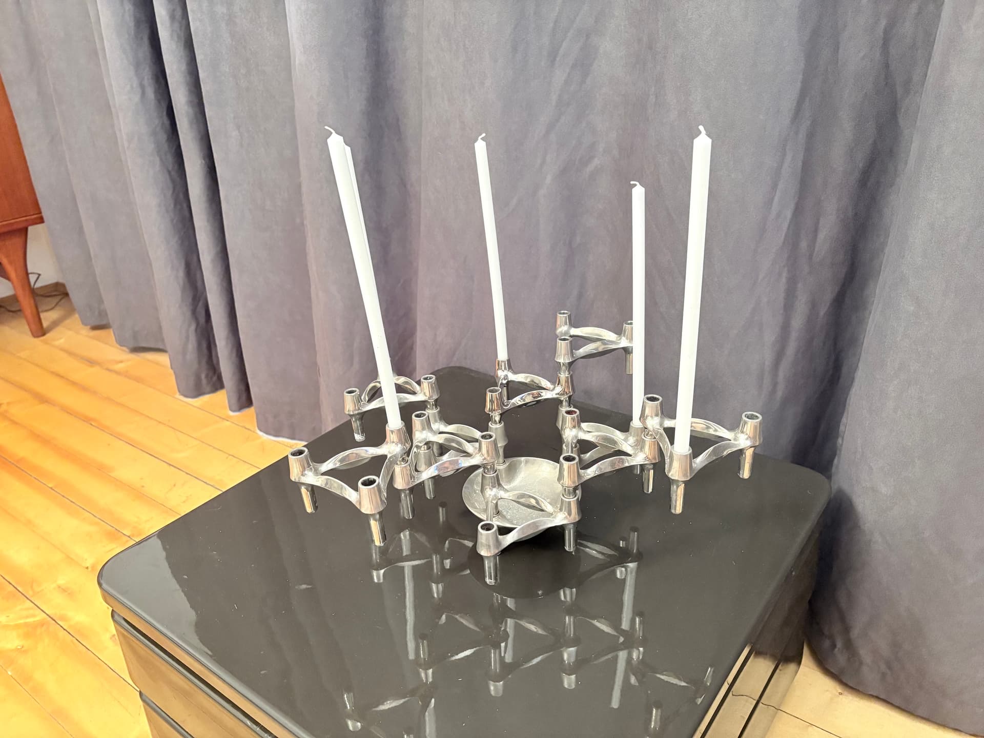 Set of Eleven Modular Candleholders, silver chrome, Germany, 1960s. - 325377