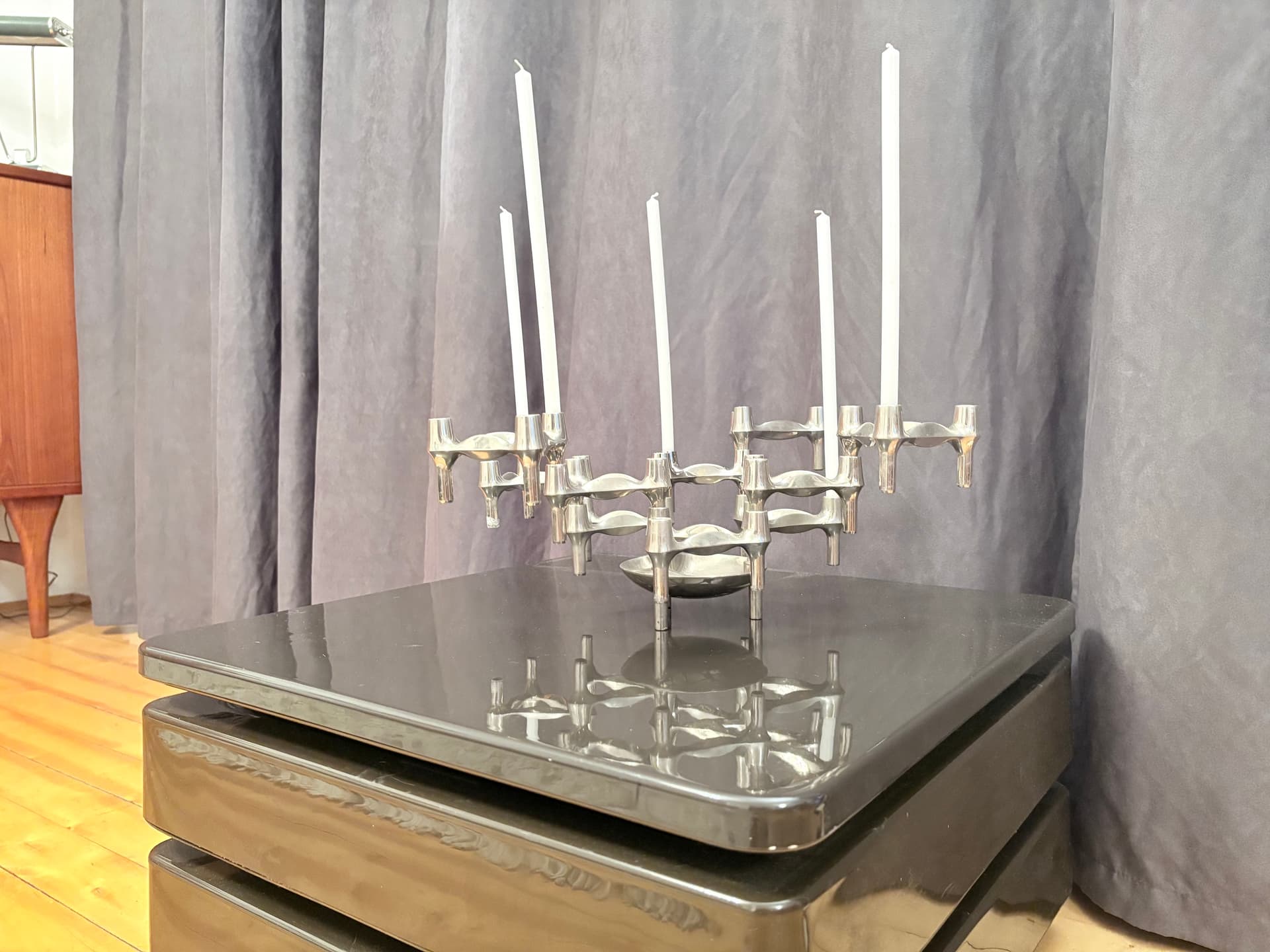 Set of Eleven Modular Candleholders, silver chrome, Germany, 1960s. - 325379