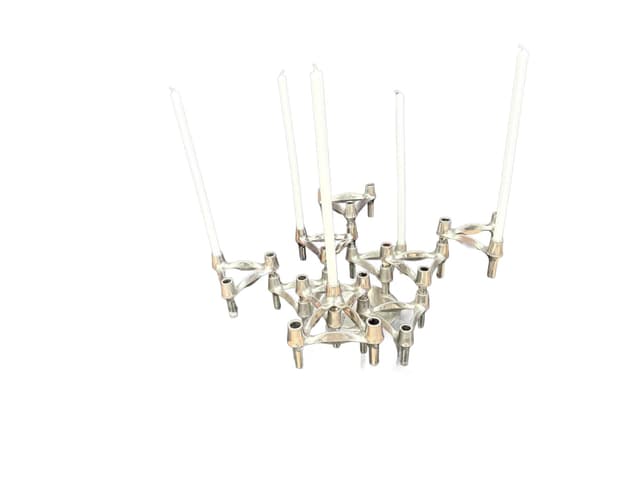 Set of Eleven Modular Candleholders, silver chrome, Germany, 1960s. - DIMENSION