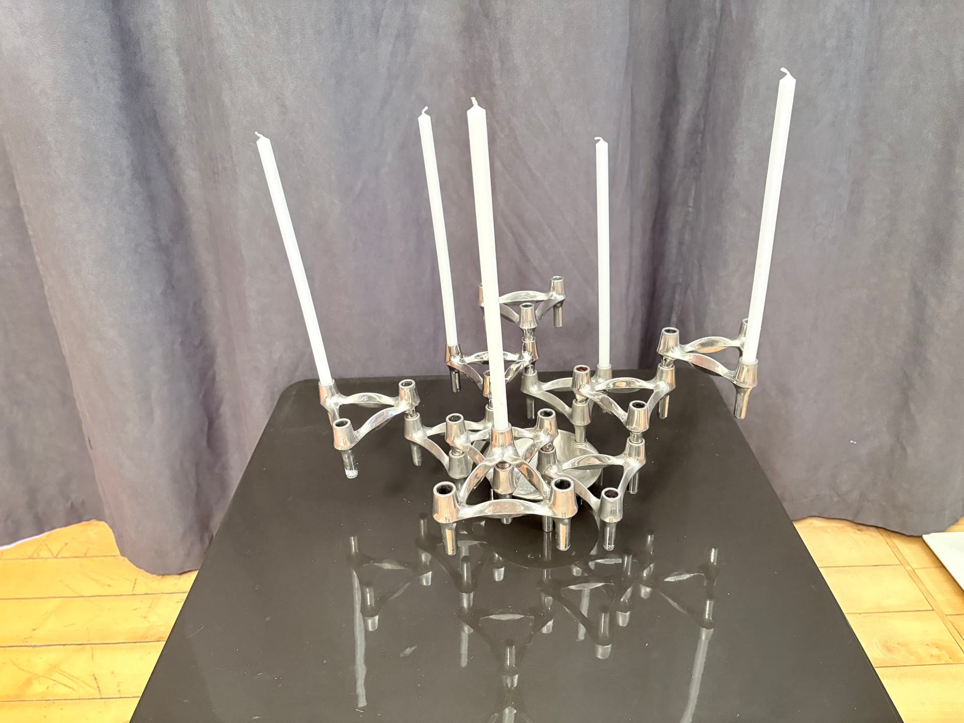 Set of Eleven Modular Candleholders, silver chrome, Germany, 1960s. - 325374