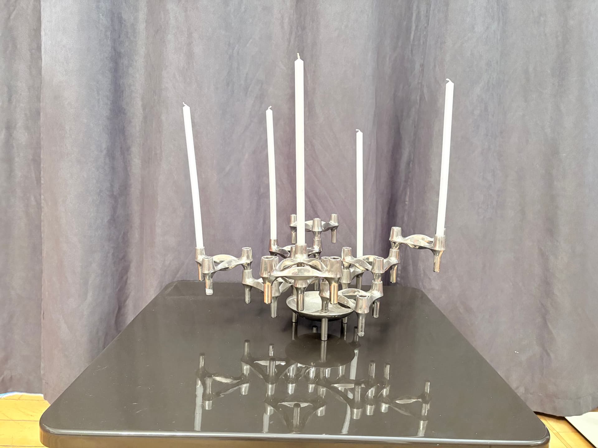 Set of Eleven Modular Candleholders, silver chrome, Germany, 1960s. - 325376