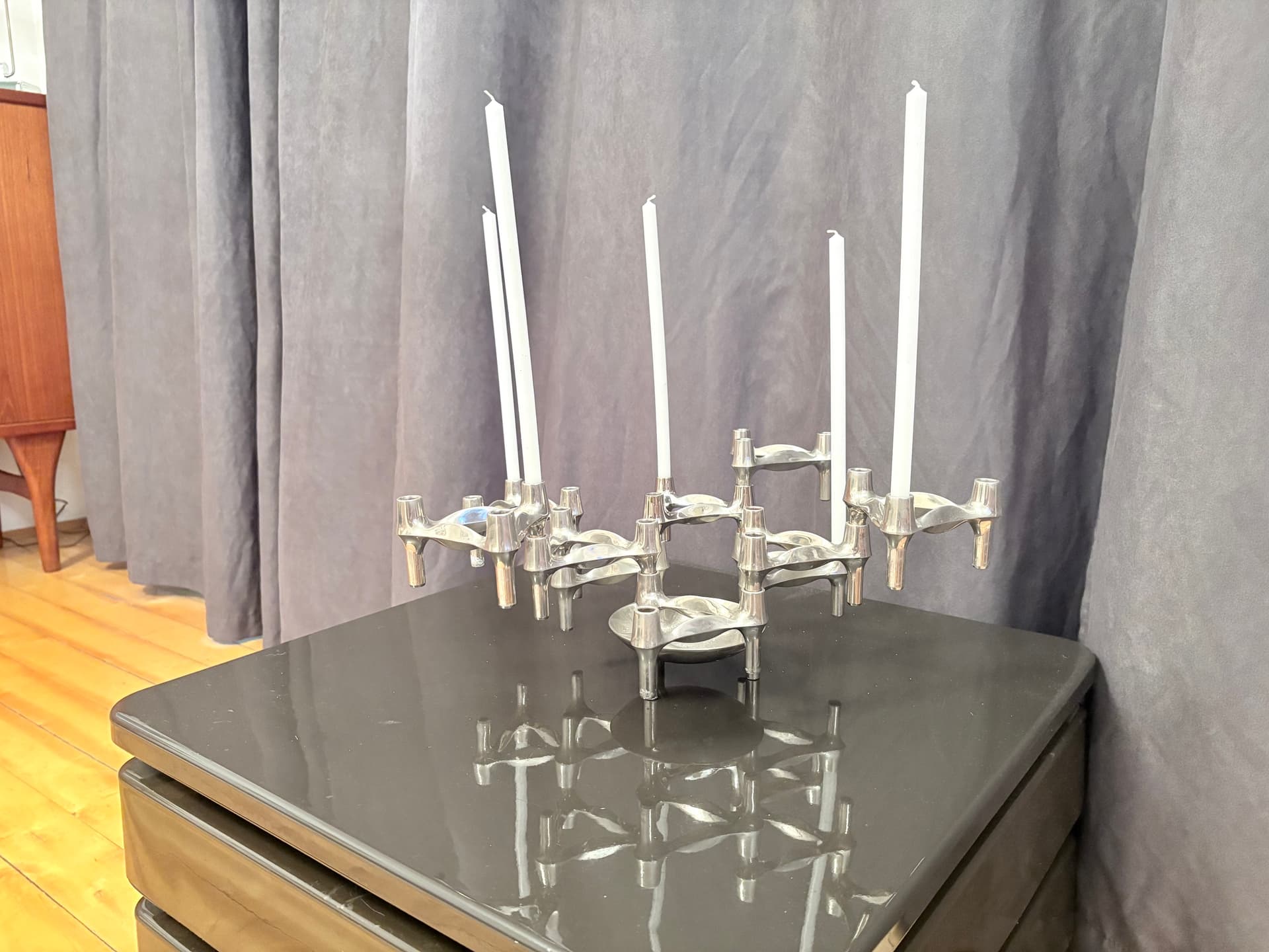 Set of Eleven Modular Candleholders, silver chrome, Germany, 1960s. - 325380