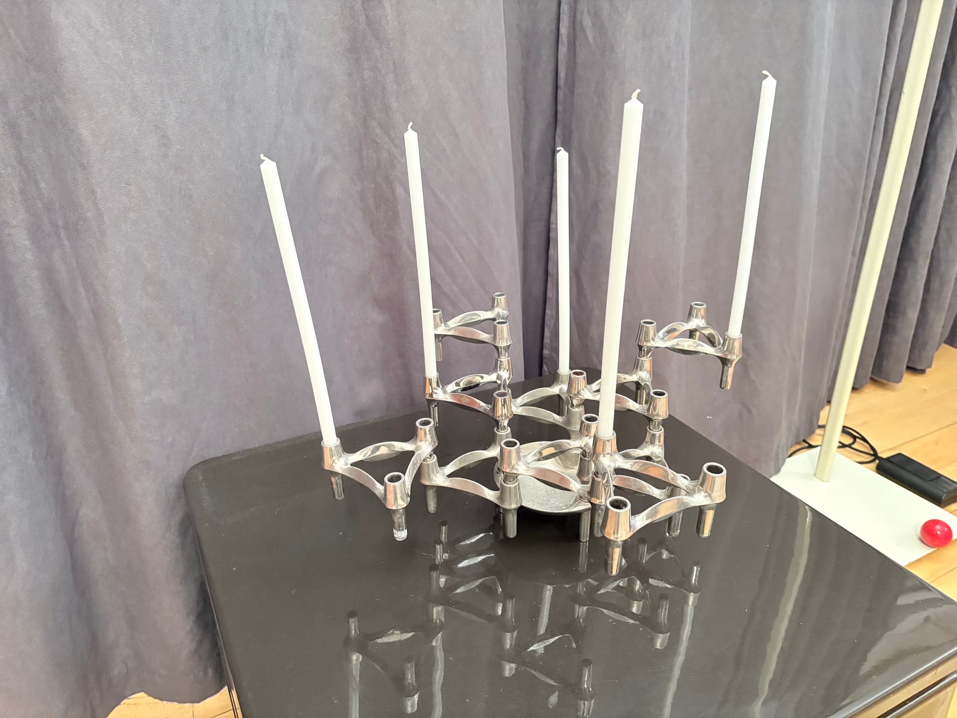 Set of Eleven Modular Candleholders, silver chrome, Germany, 1960s. - 325375