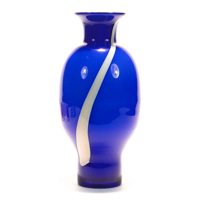 Vase Cyntia, blue white colored soda-lime glass, by Z. Horbowy, Huta Szkła Inwald, Poland, 1970s. - 325425