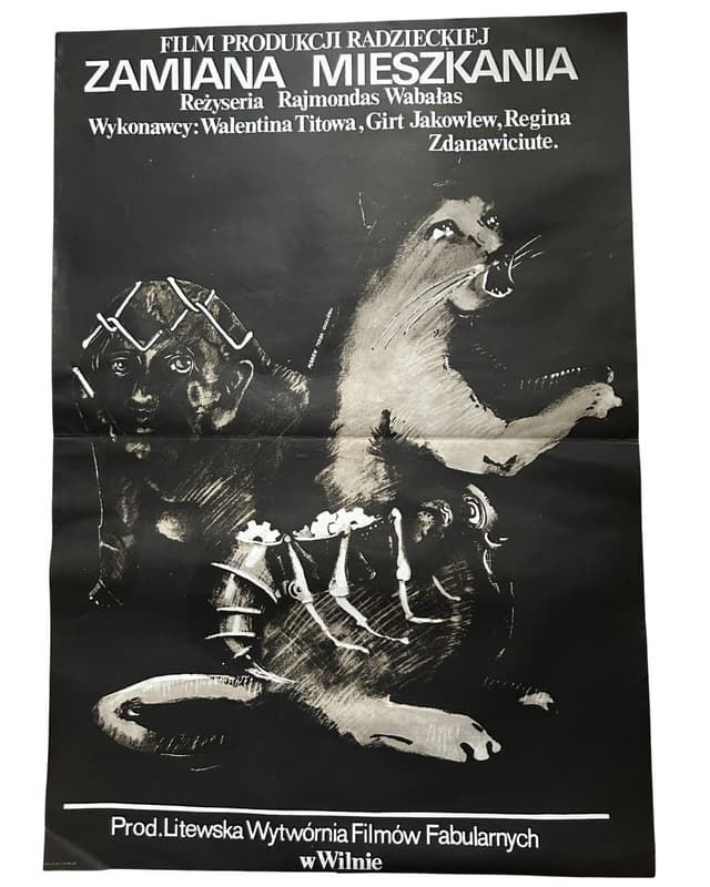 Plakat filmowy Zamiana Mieszkania, czarno-biały, papier, aut. M. Płoza Doliński, Polska, lata 70. - WYMIARY