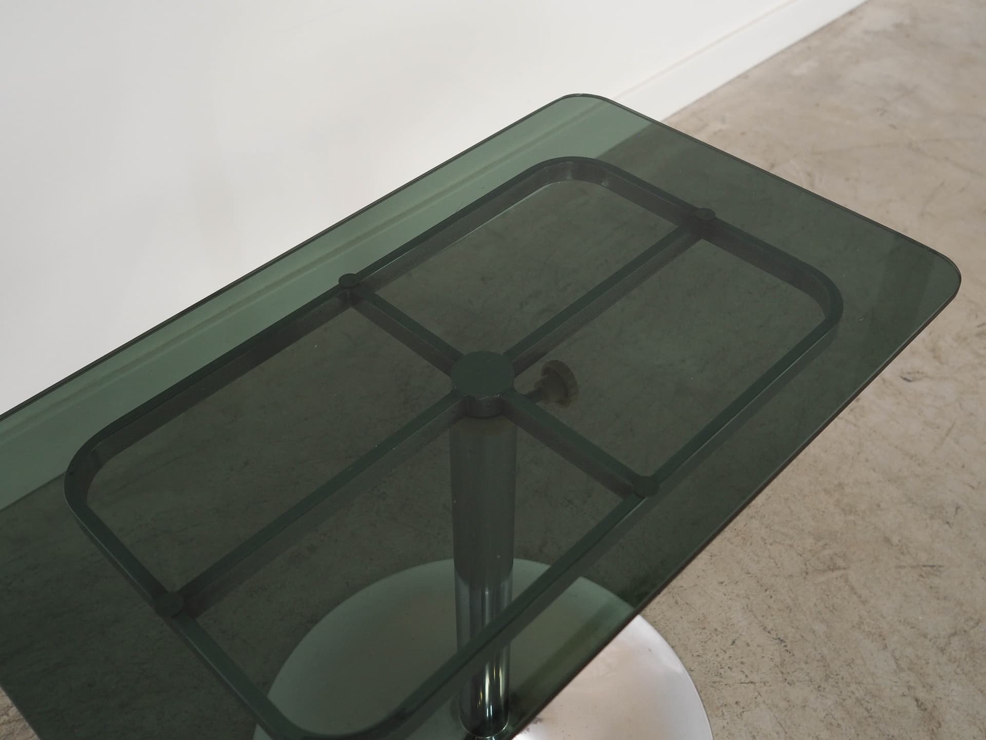 Side table, black glass, silver stainless steel, Italy, 1970s. - 325523