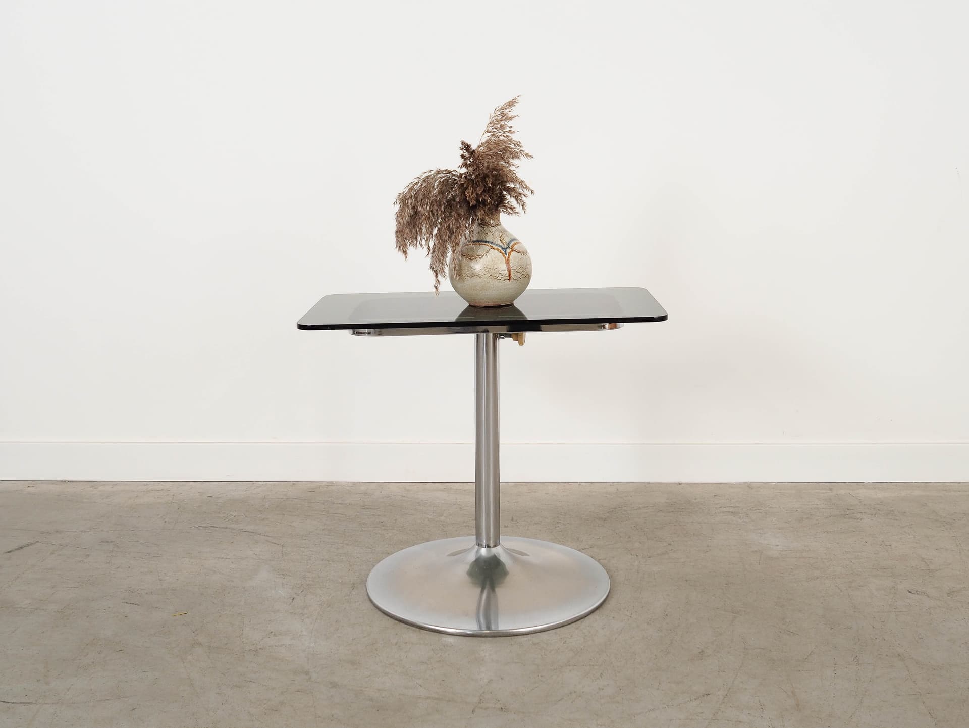 Side table, black glass, silver stainless steel, Italy, 1970s. - 325521