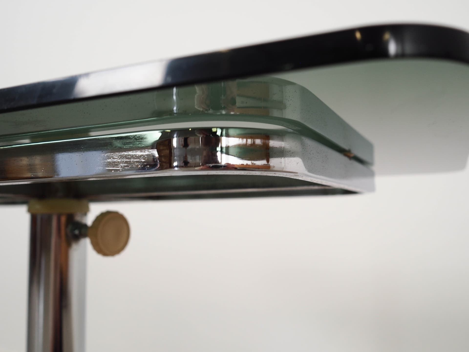 Side table, black glass, silver stainless steel, Italy, 1970s. - 325527