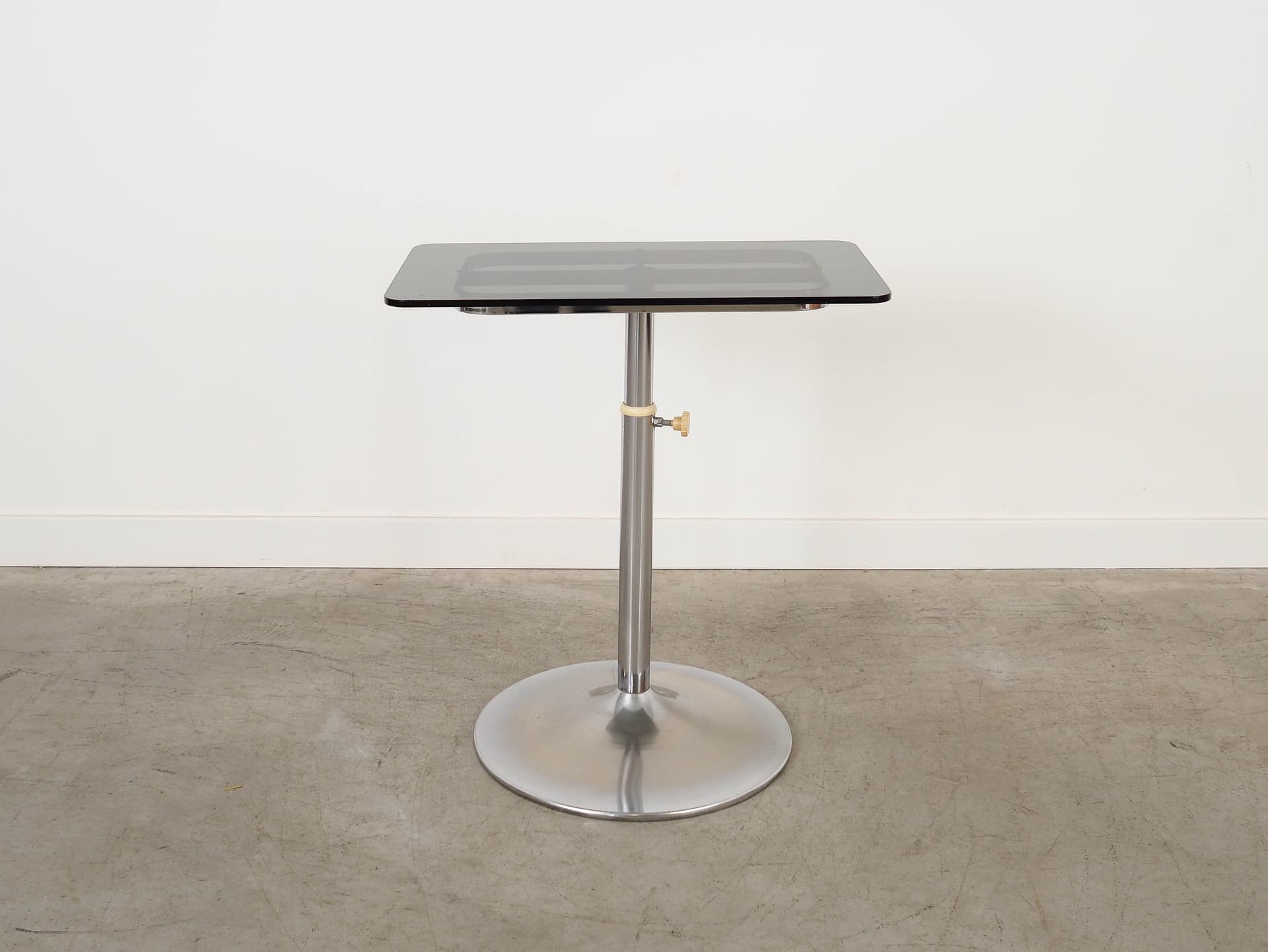 Side table, black glass, silver stainless steel, Italy, 1970s. - 325519