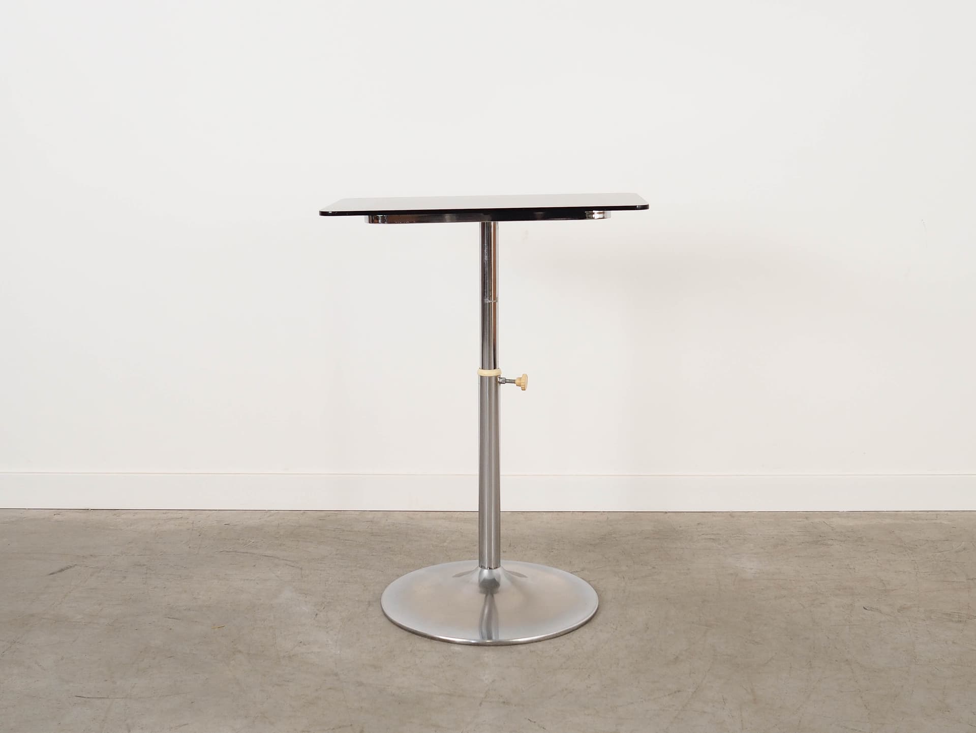 Side table, black glass, silver stainless steel, Italy, 1970s. - 325520