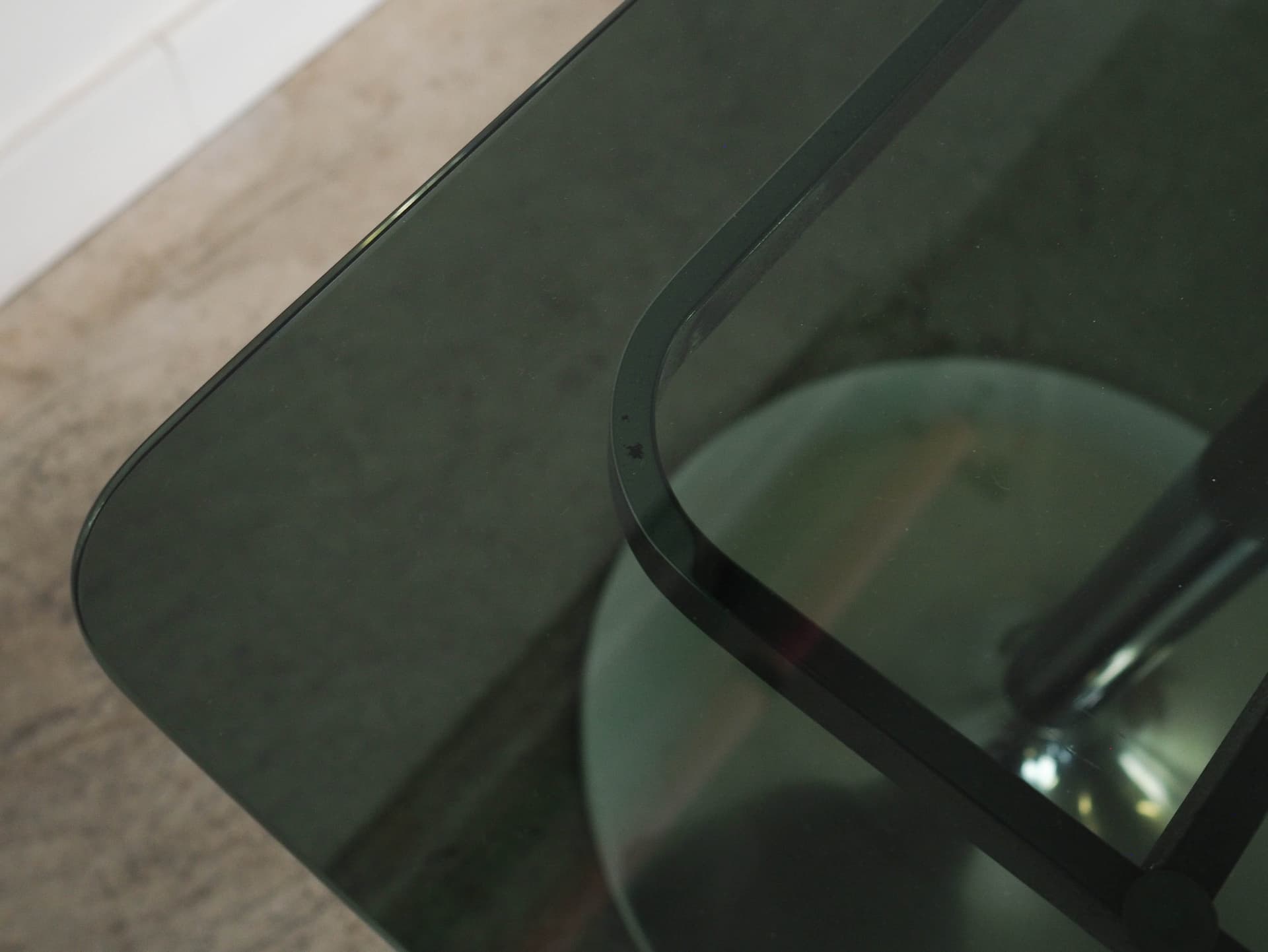 Side table, black glass, silver stainless steel, Italy, 1970s. - 325532